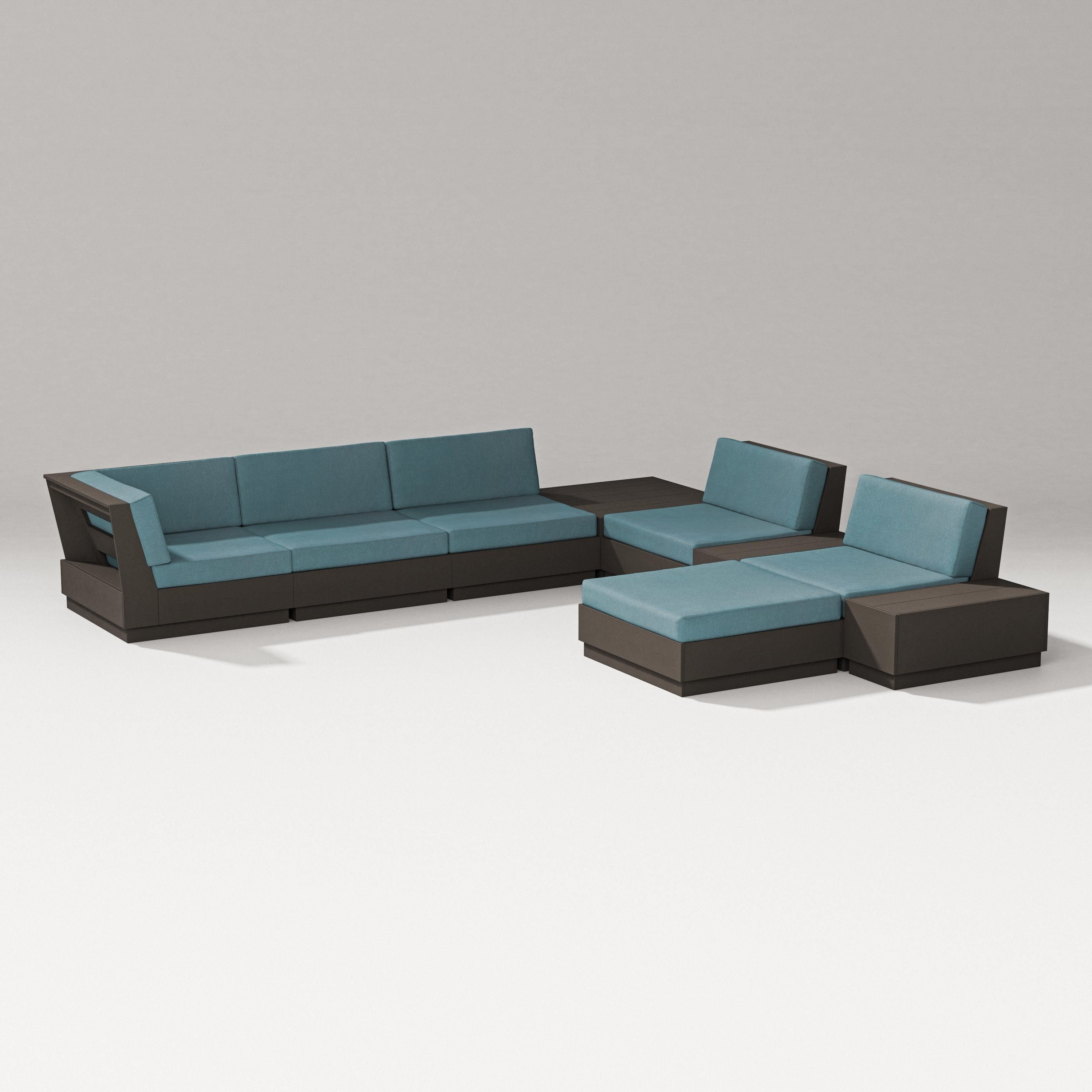 PW Designer Series Elevate 9-Piece Conversation Sectional in Vintage Coffee / Ocean Teal