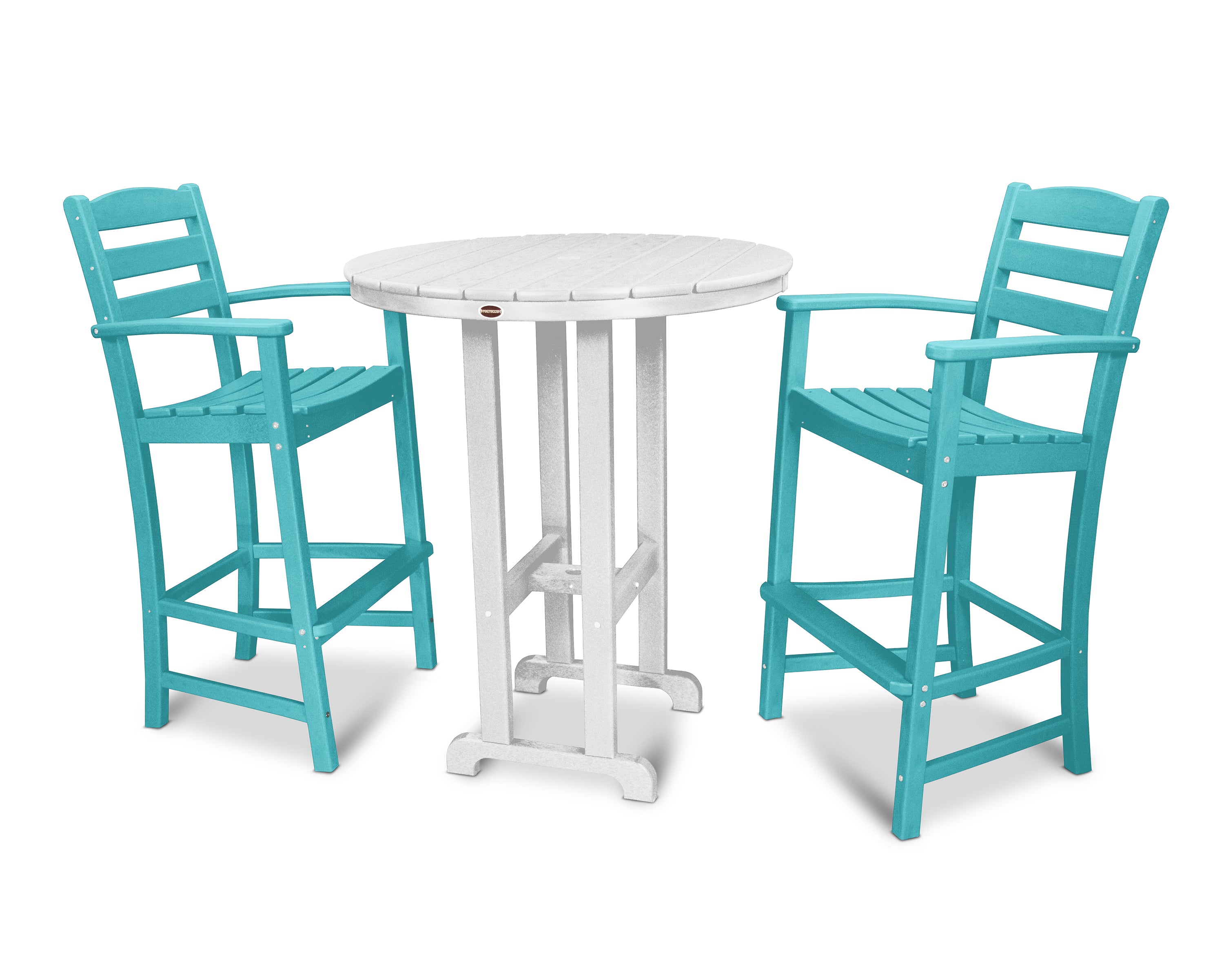 POLYWOOD® La Casa Café 3-Piece Round Farmhouse Bar Set in Aruba / White