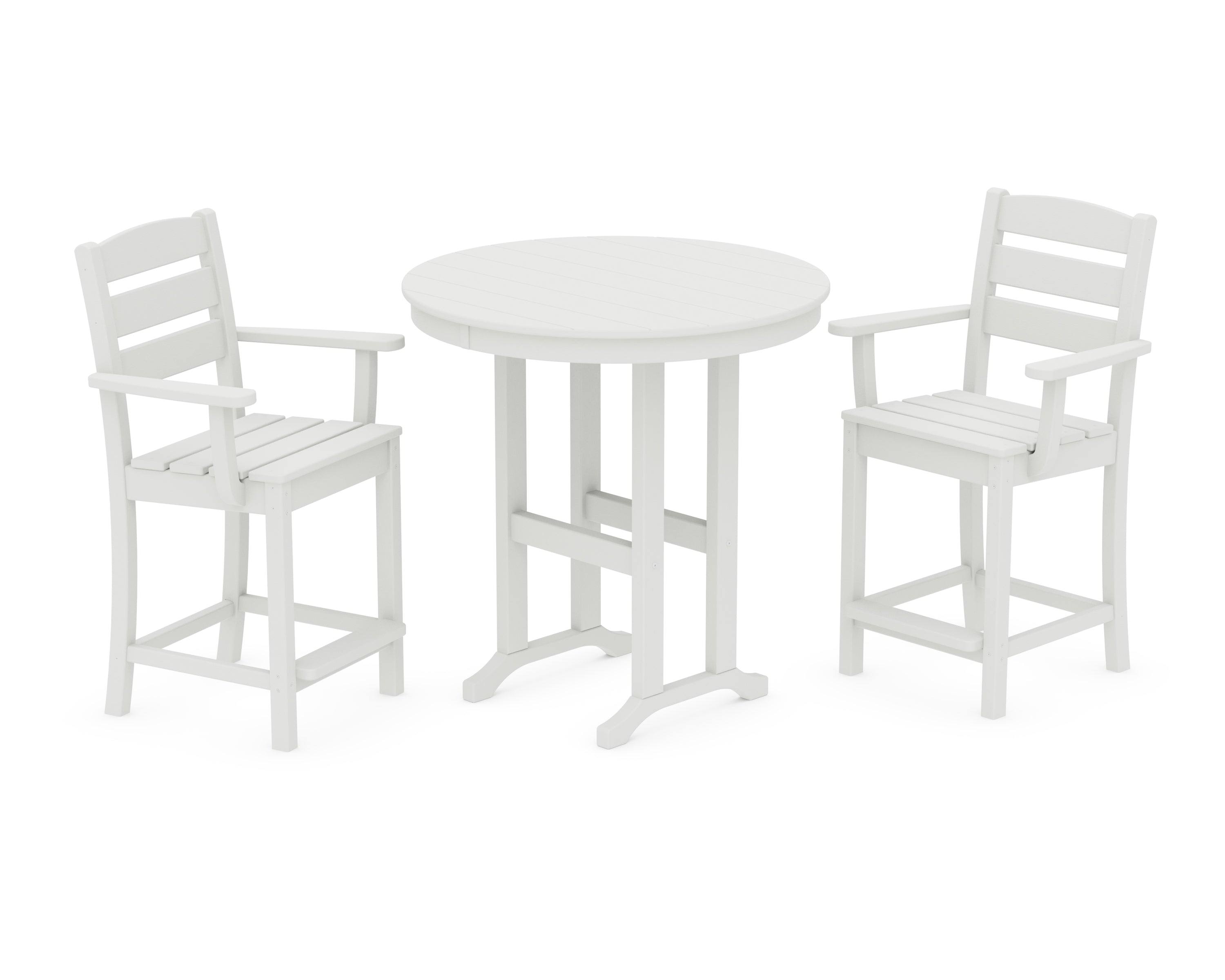 POLYWOOD Lakeside 3-Piece Round Farmhouse Arm Chair Counter Set in Vintage White