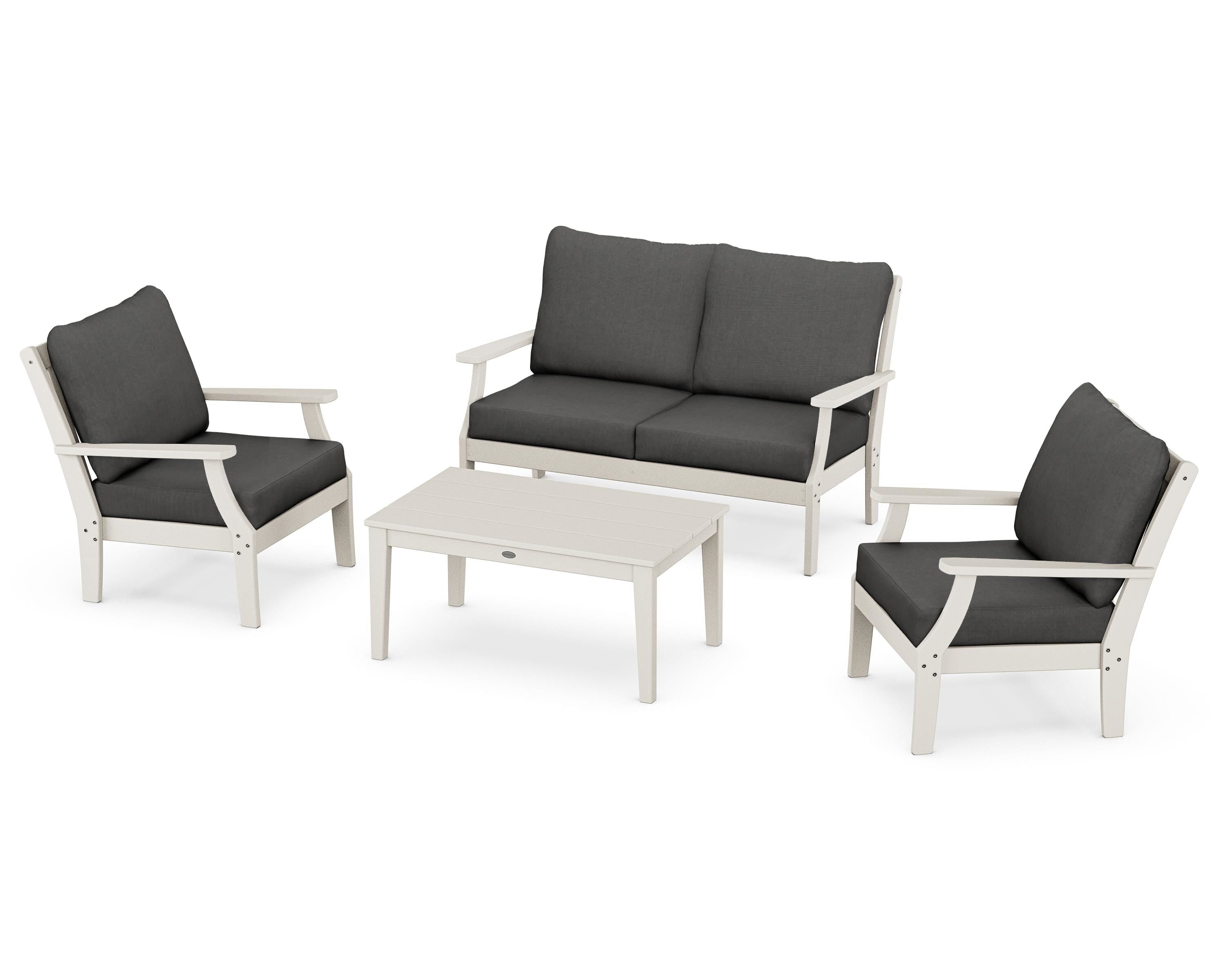 POLYWOOD Braxton 4-Piece Deep Seating Chair Set in Sand / Spectrum Carbon