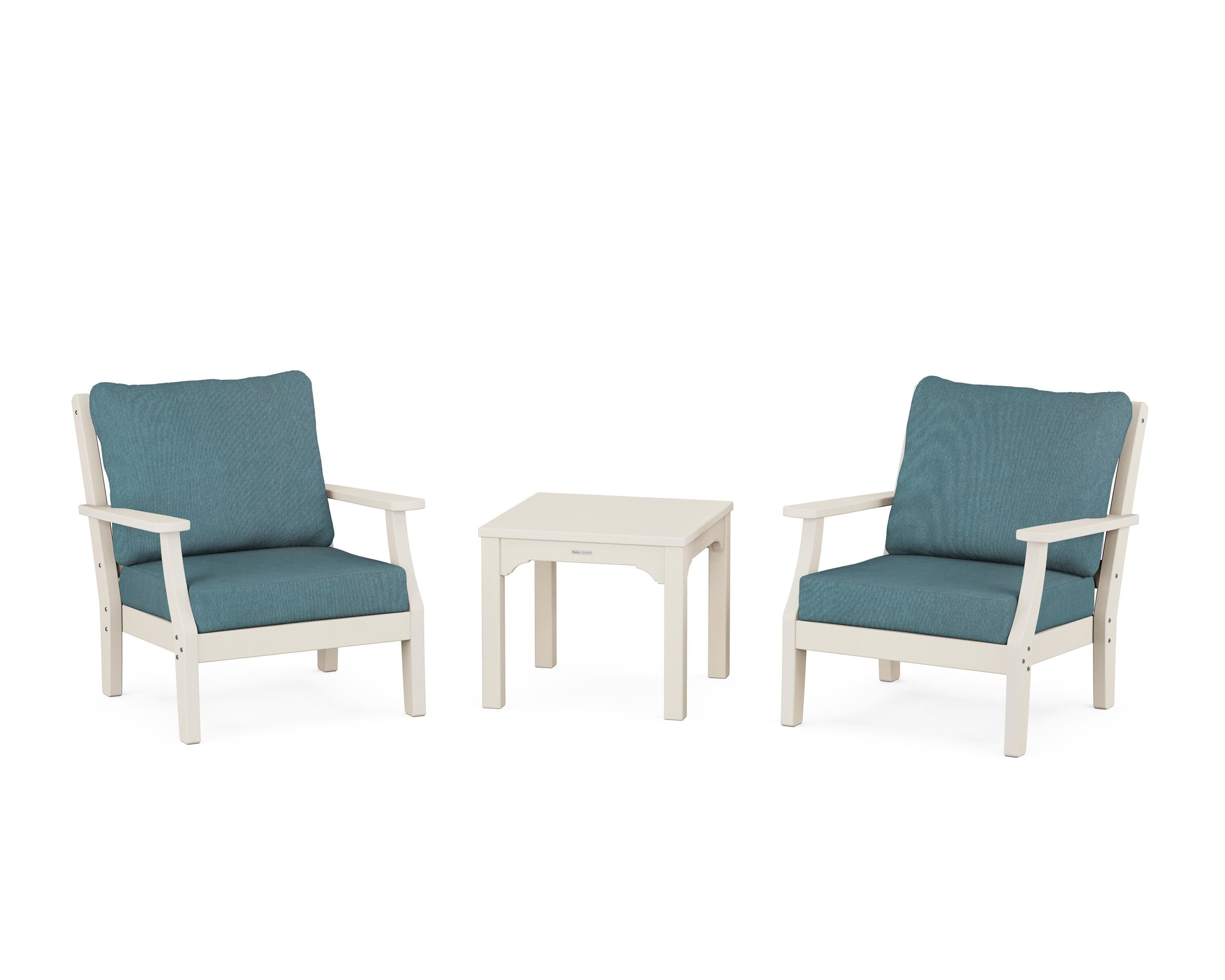 Martha Stewart by POLYWOOD Chinoiserie 3-Piece Deep Seating Set in Sand / Ocean Teal