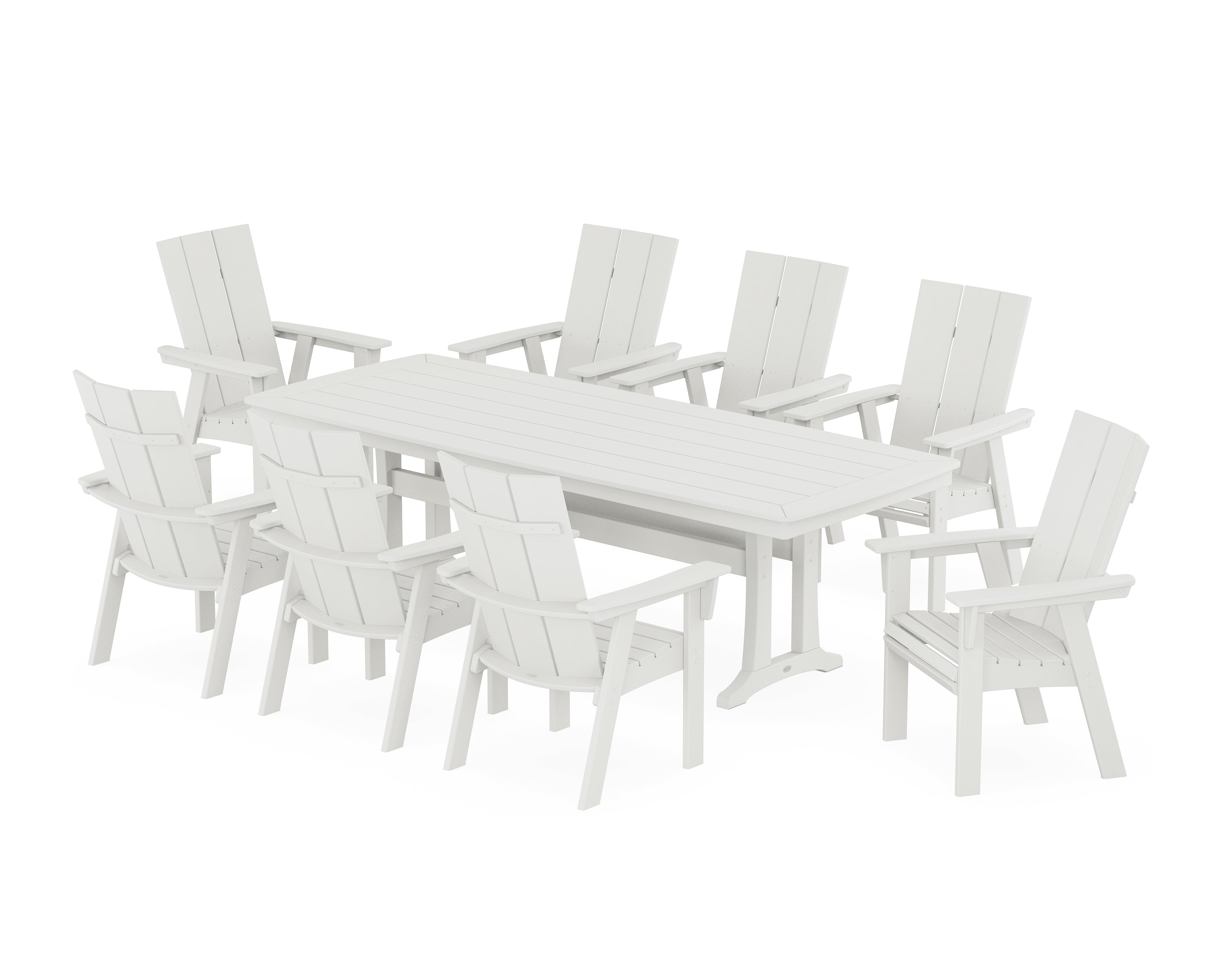 POLYWOOD® Modern Curveback Adirondack 9-Piece Dining Set with Trestle Legs in Vintage White