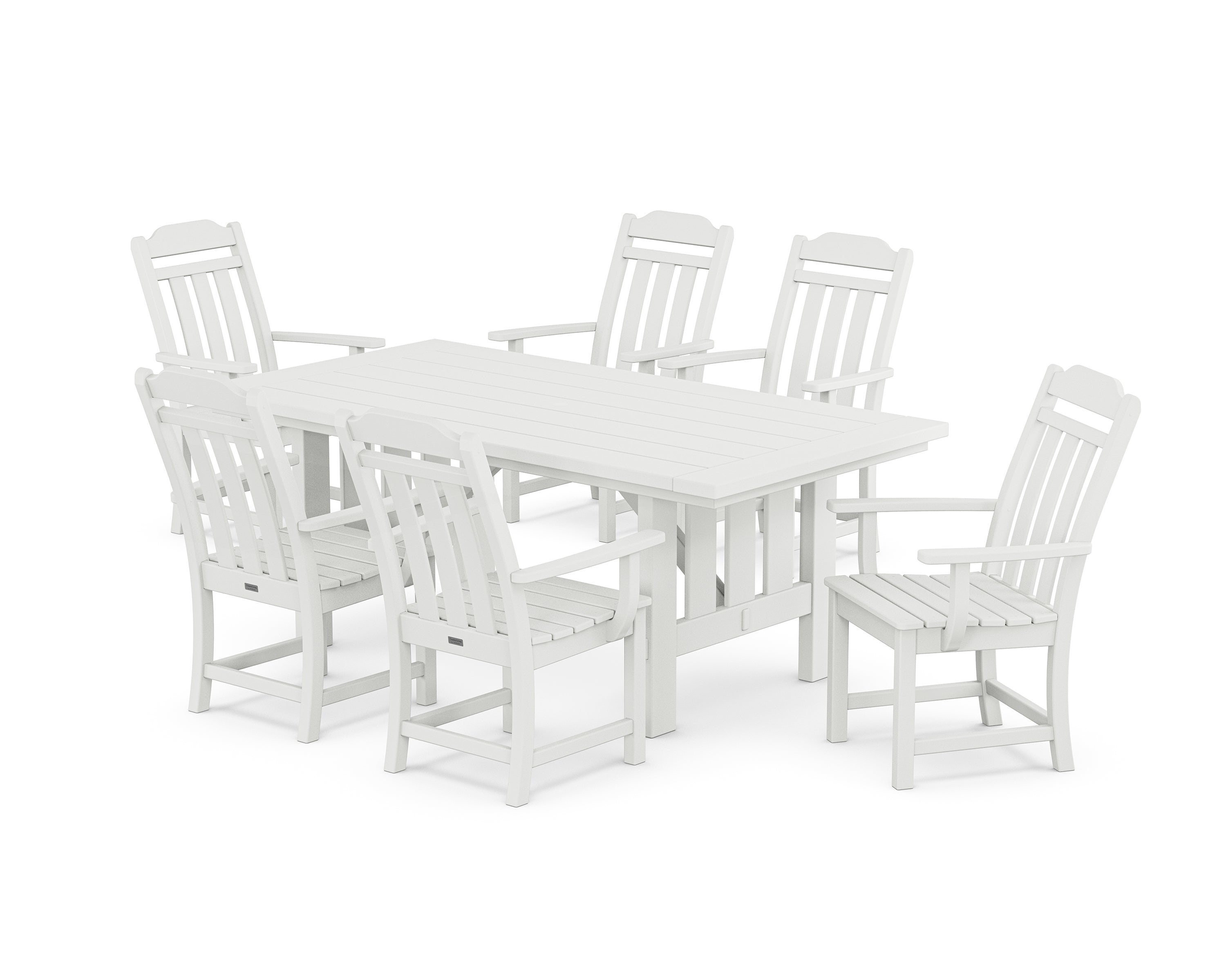 POLYWOOD Cottage Arm Chair 7-Piece Mission Dining Set in White