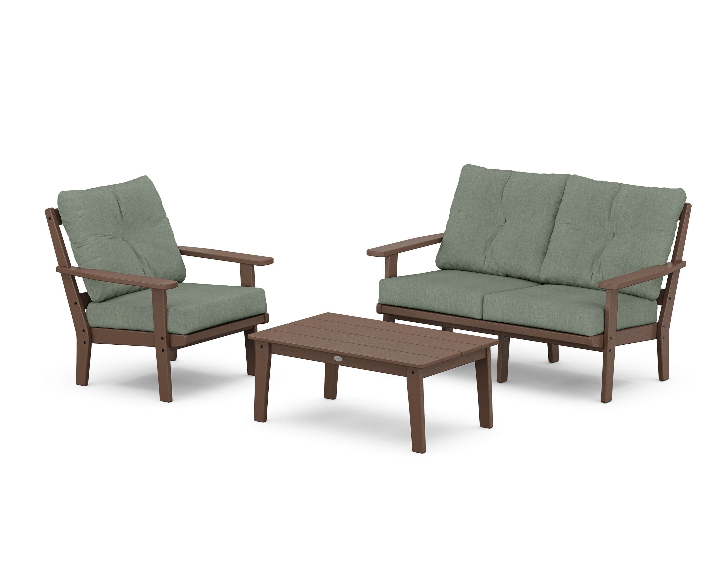 POLYWOOD Prairie 3-Piece Deep Seating Set with Loveseat in Mahogany / Cast Sage