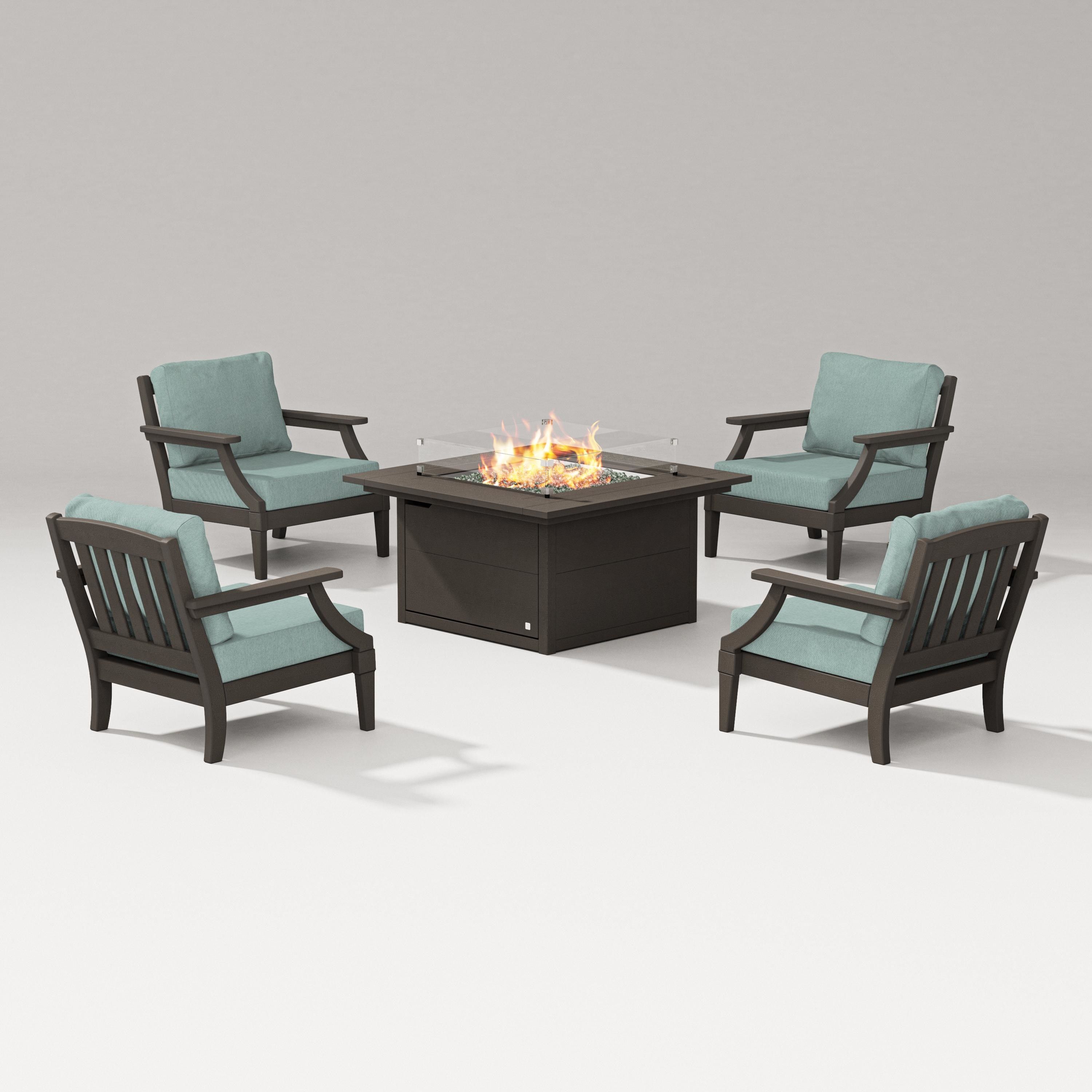 PW Designer Series Estate 5-Piece Lounge Fire Table Set in Vintage Coffee / Glacier Spa