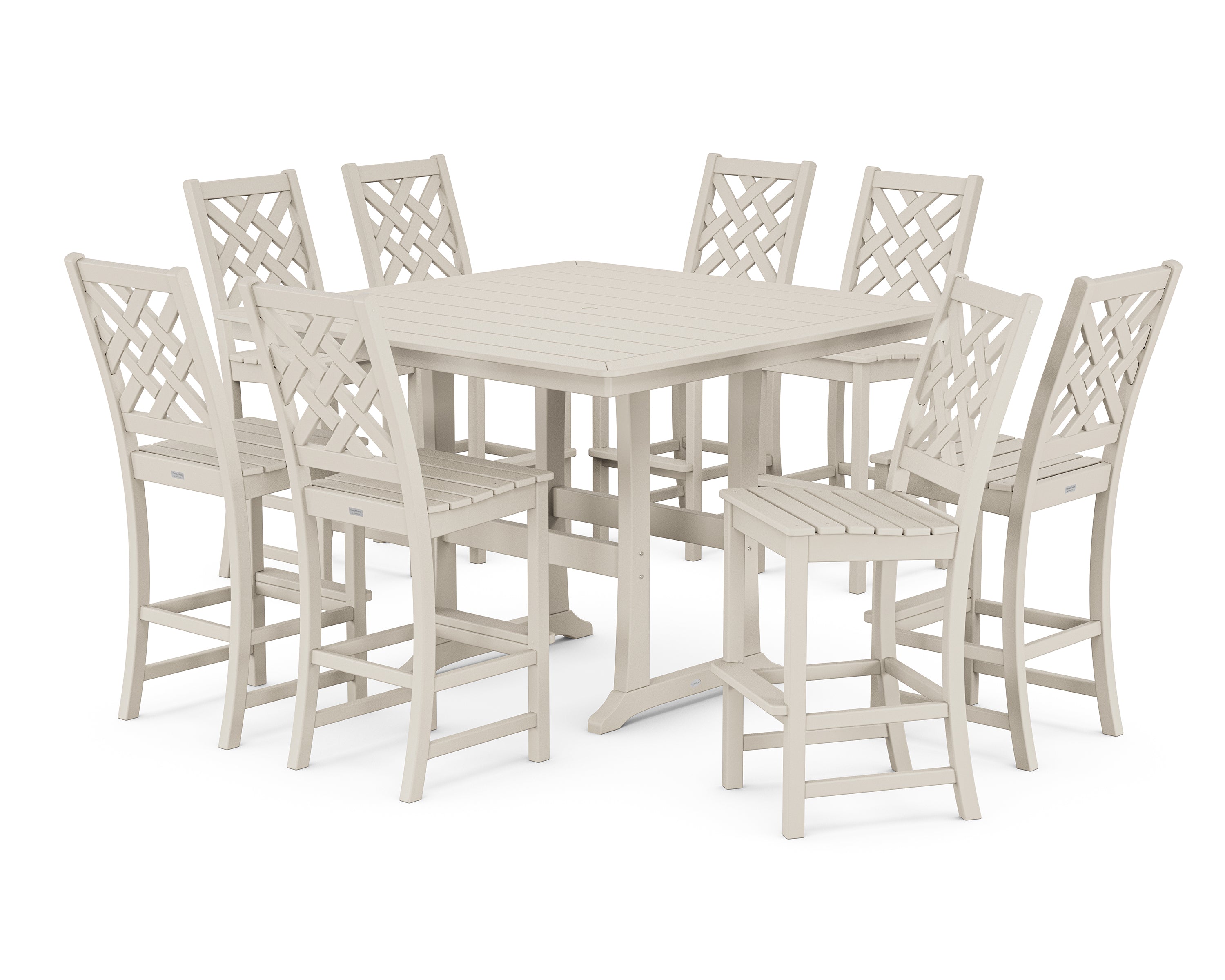 Country Living Wovendale Side Chair 9-Piece Square Bar Set with Trestle Legs in Sand