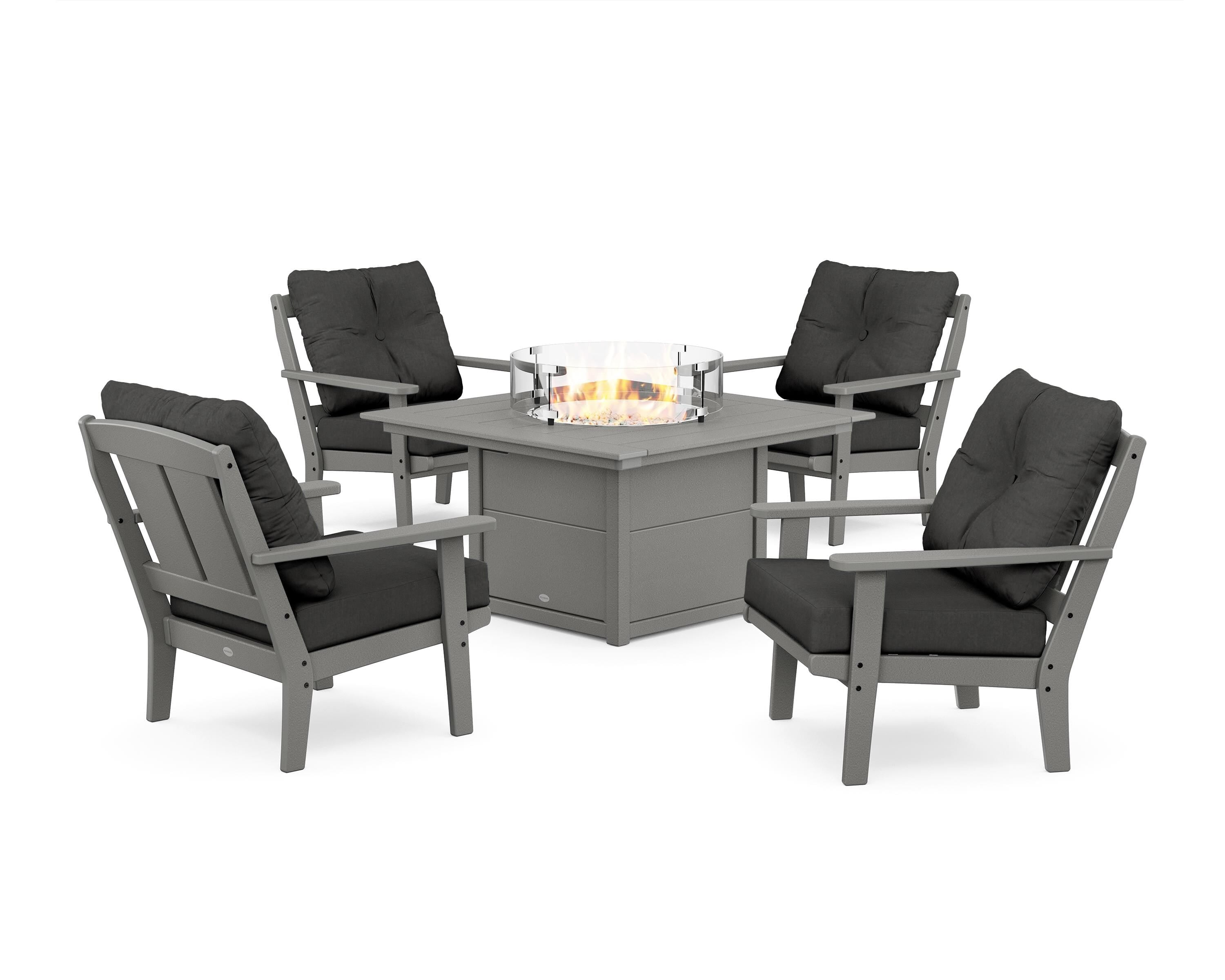POLYWOOD Mission 5-Piece Deep Seating Set with Fire Pit Table in Slate Grey / Spectrum Carbon