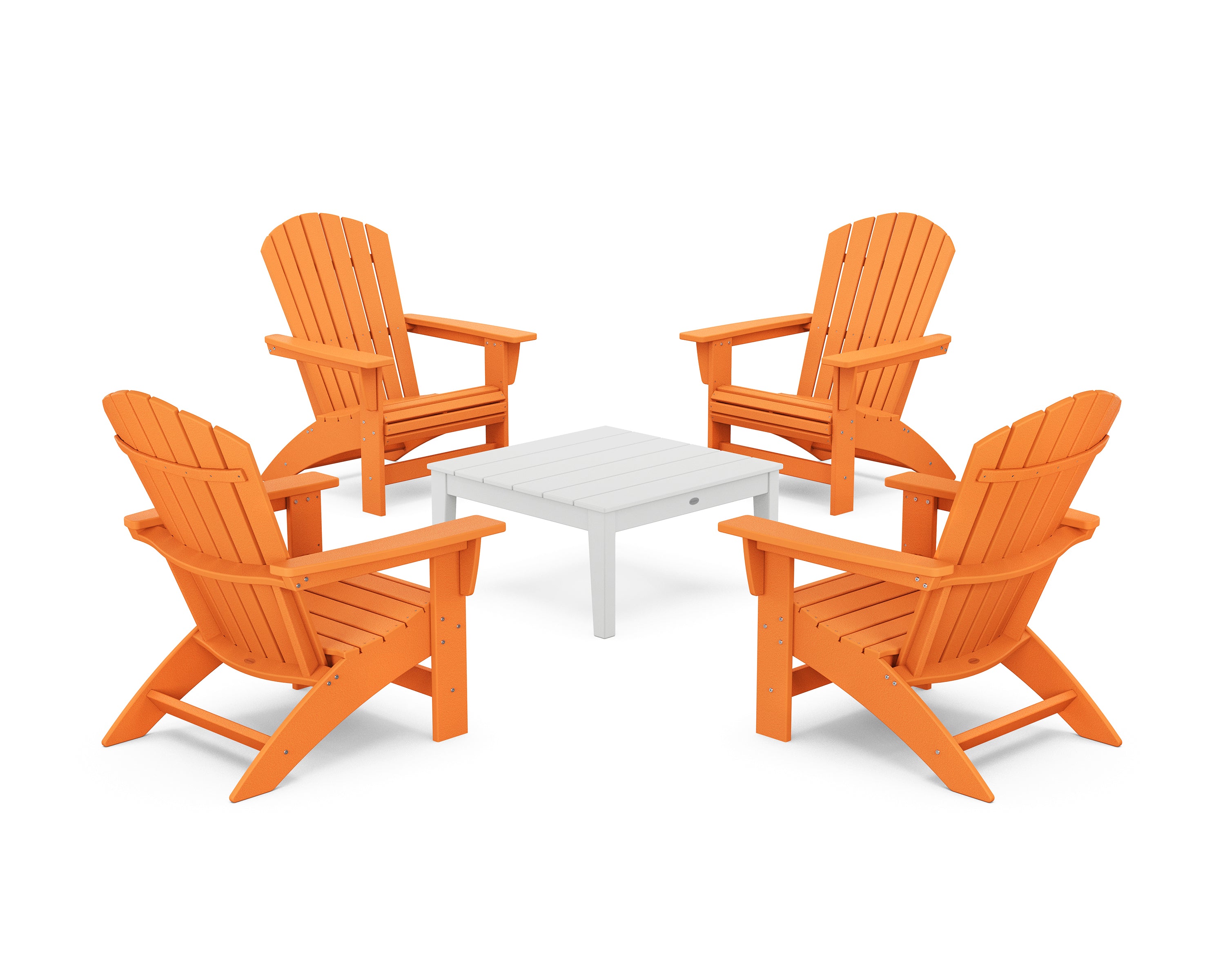 POLYWOOD 5-Piece Nautical Grand Adirondack Chair Conversation Group in Tangerine / White
