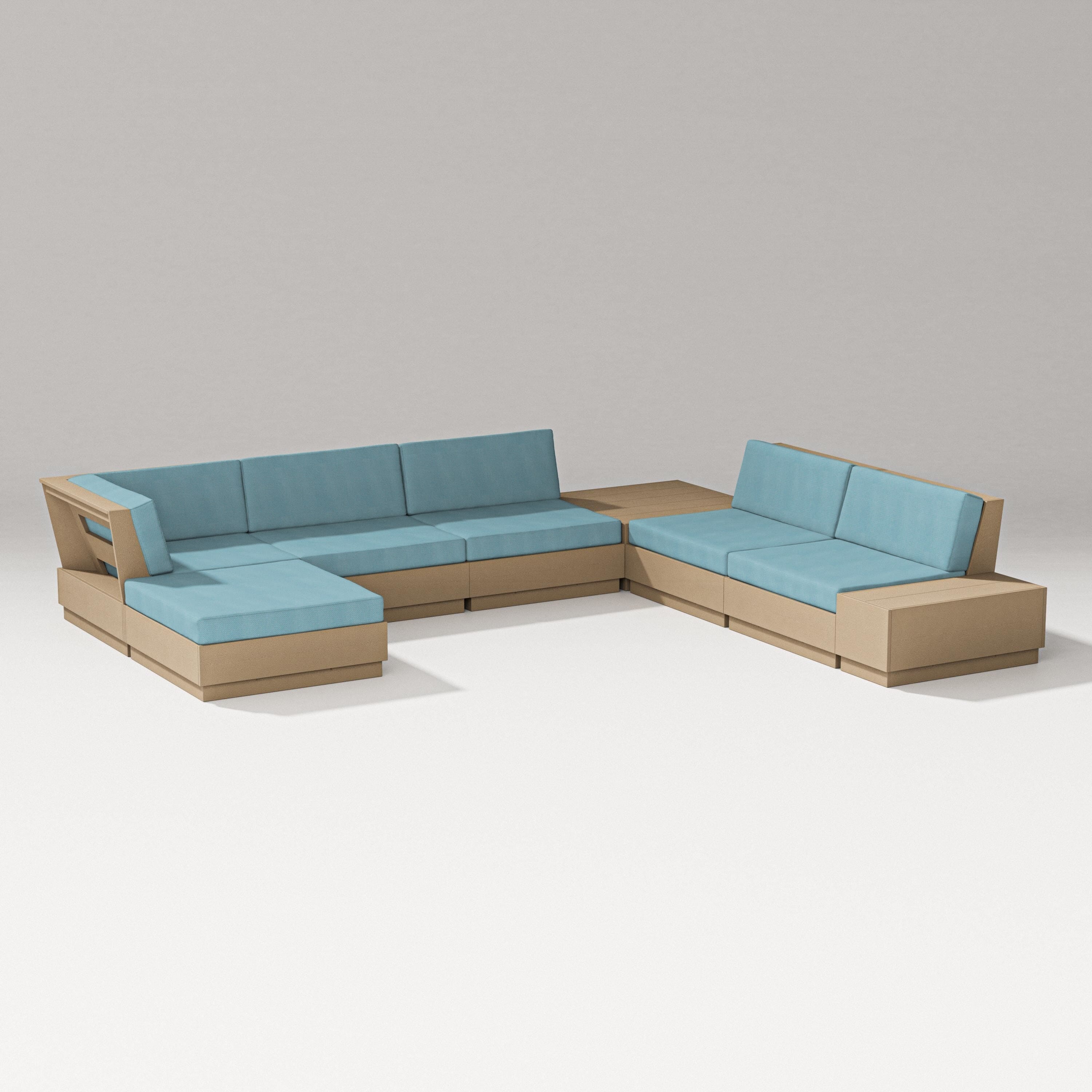 PW Designer Series Elevate 8-Piece Corner Sectional in Vintage Sahara / Lattice Sky Blue