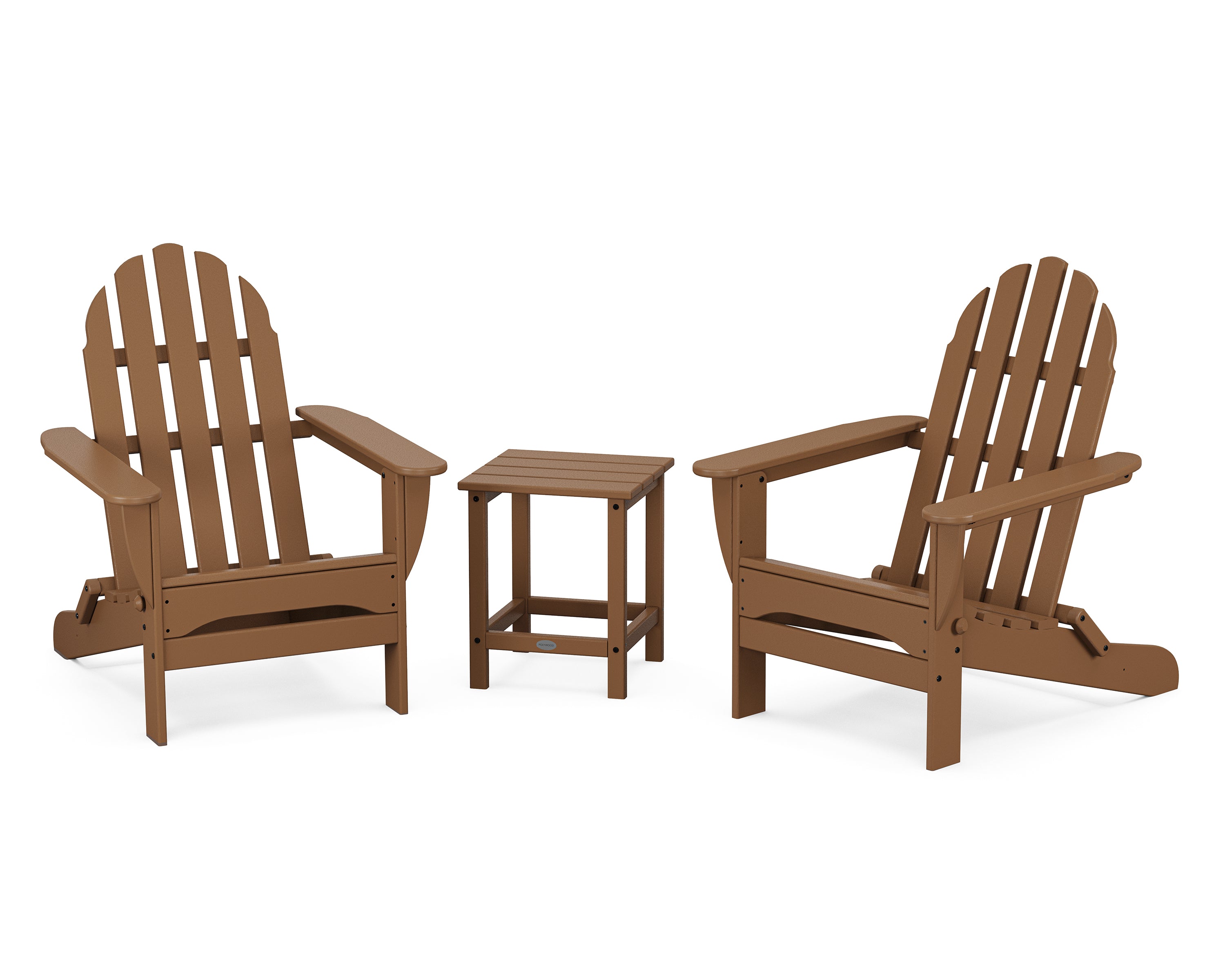 POLYWOOD Classic Folding Adirondack 3-Piece Set with Long Island 18" Side Table in Teak
