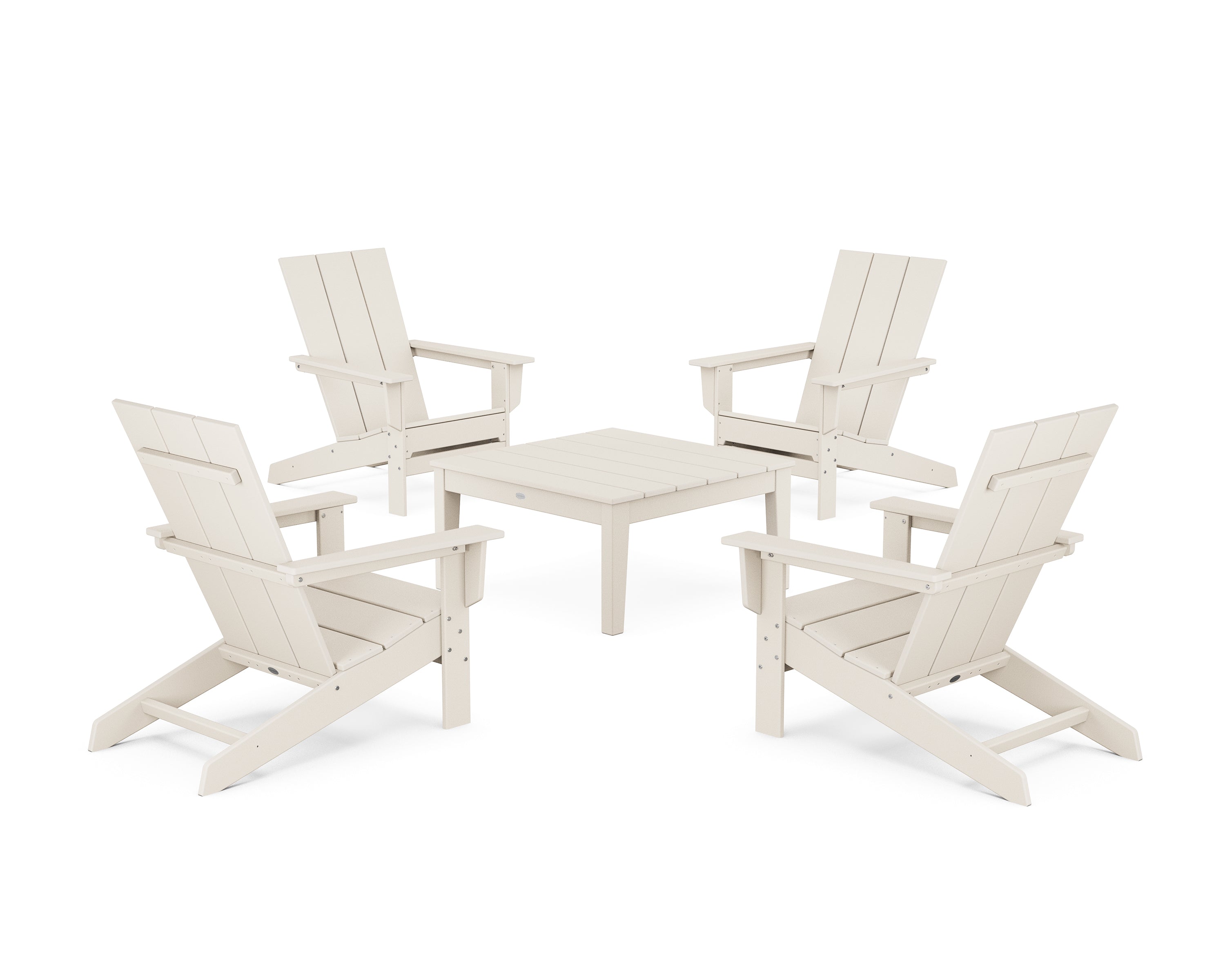 POLYWOOD 5-Piece Modern Studio Adirondack Chair Conversation Group in Sand