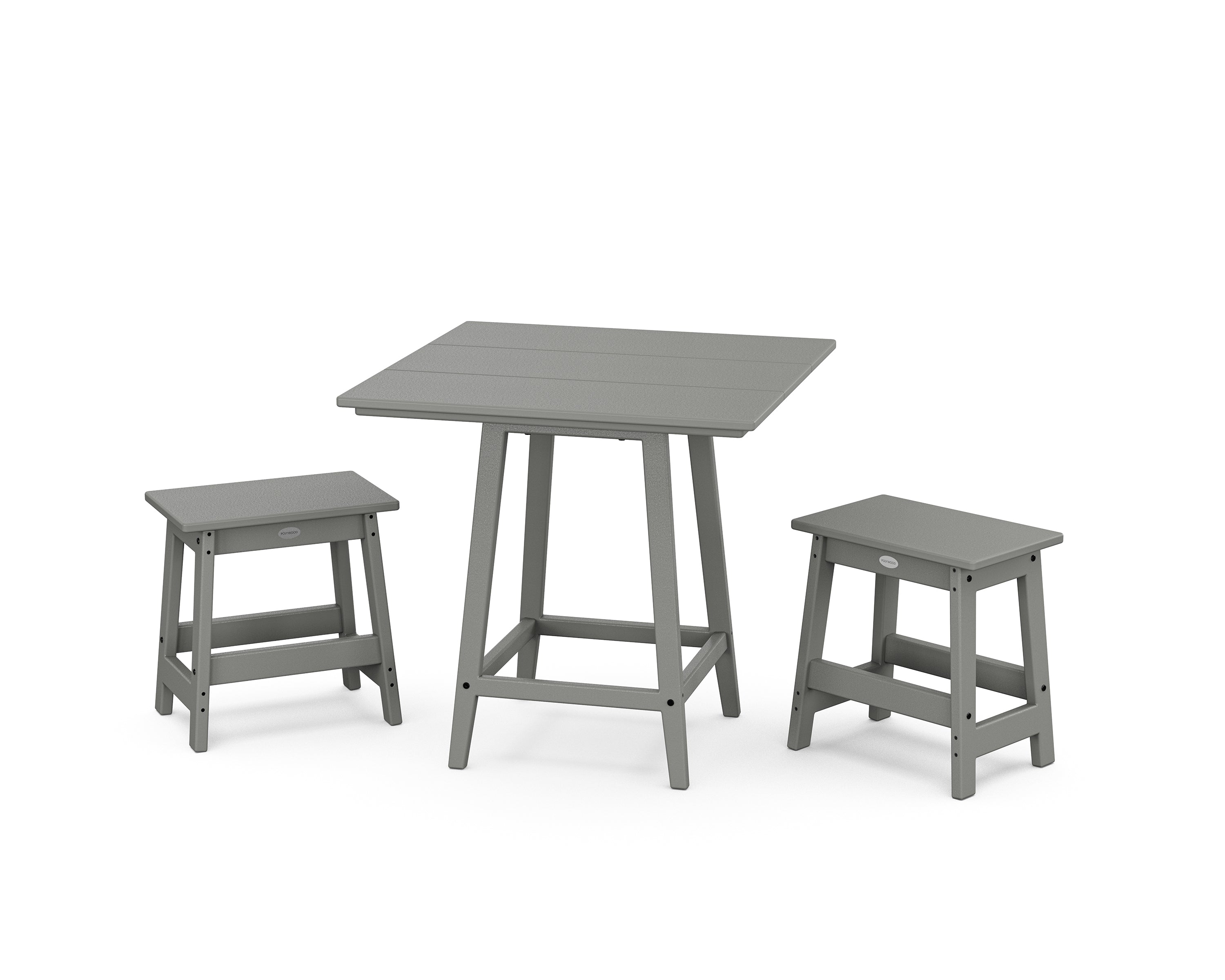 POLYWOOD Modern Studio Stool 3-Piece Square Bistro Set in Slate Grey