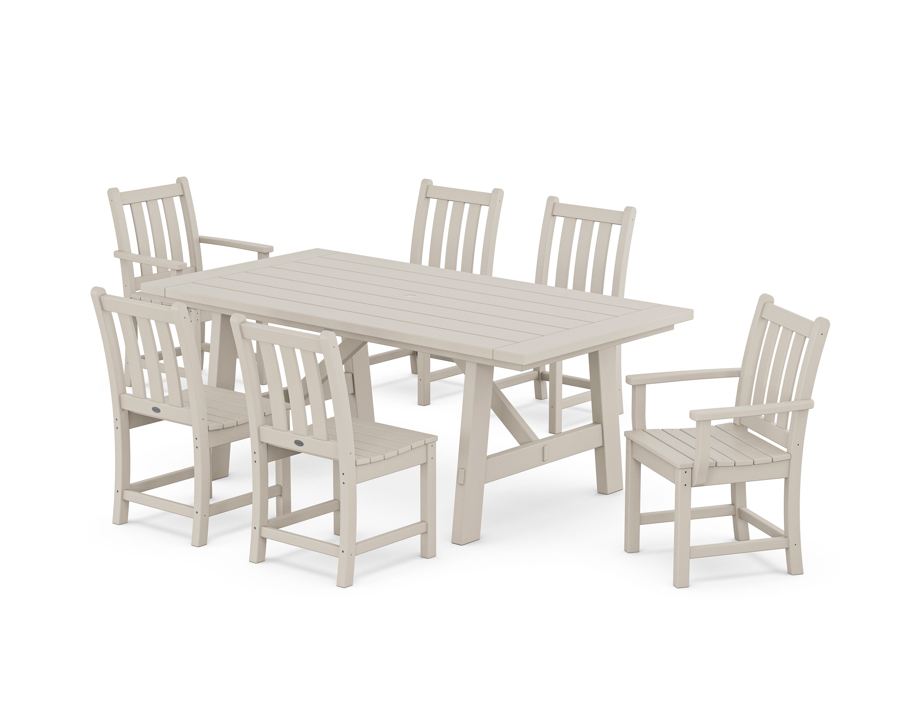 POLYWOOD Traditional Garden 7-Piece Rustic Farmhouse Dining Set in Sand