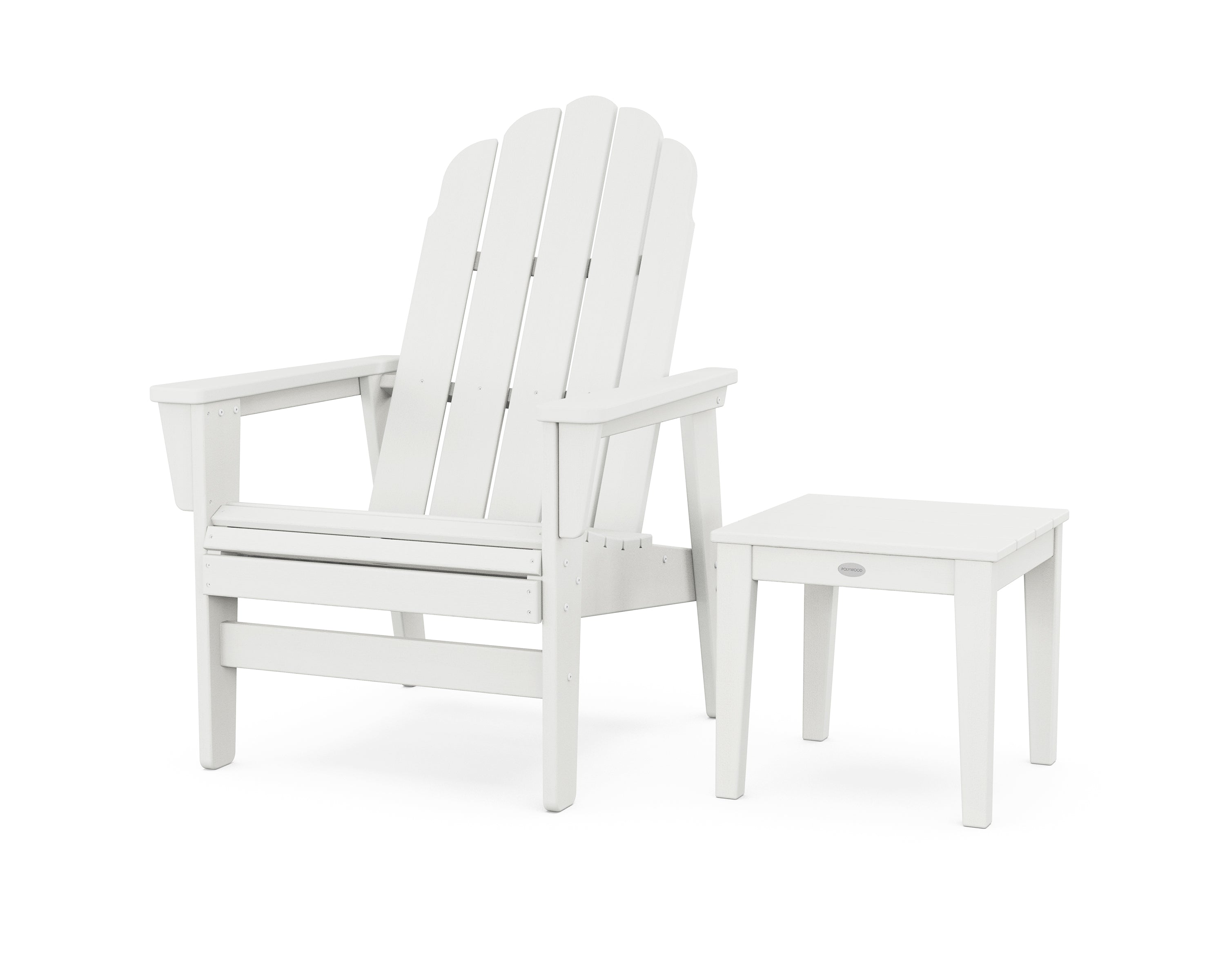 POLYWOOD Vineyard Grand Upright Adirondack Chair with Side Table in Vintage White