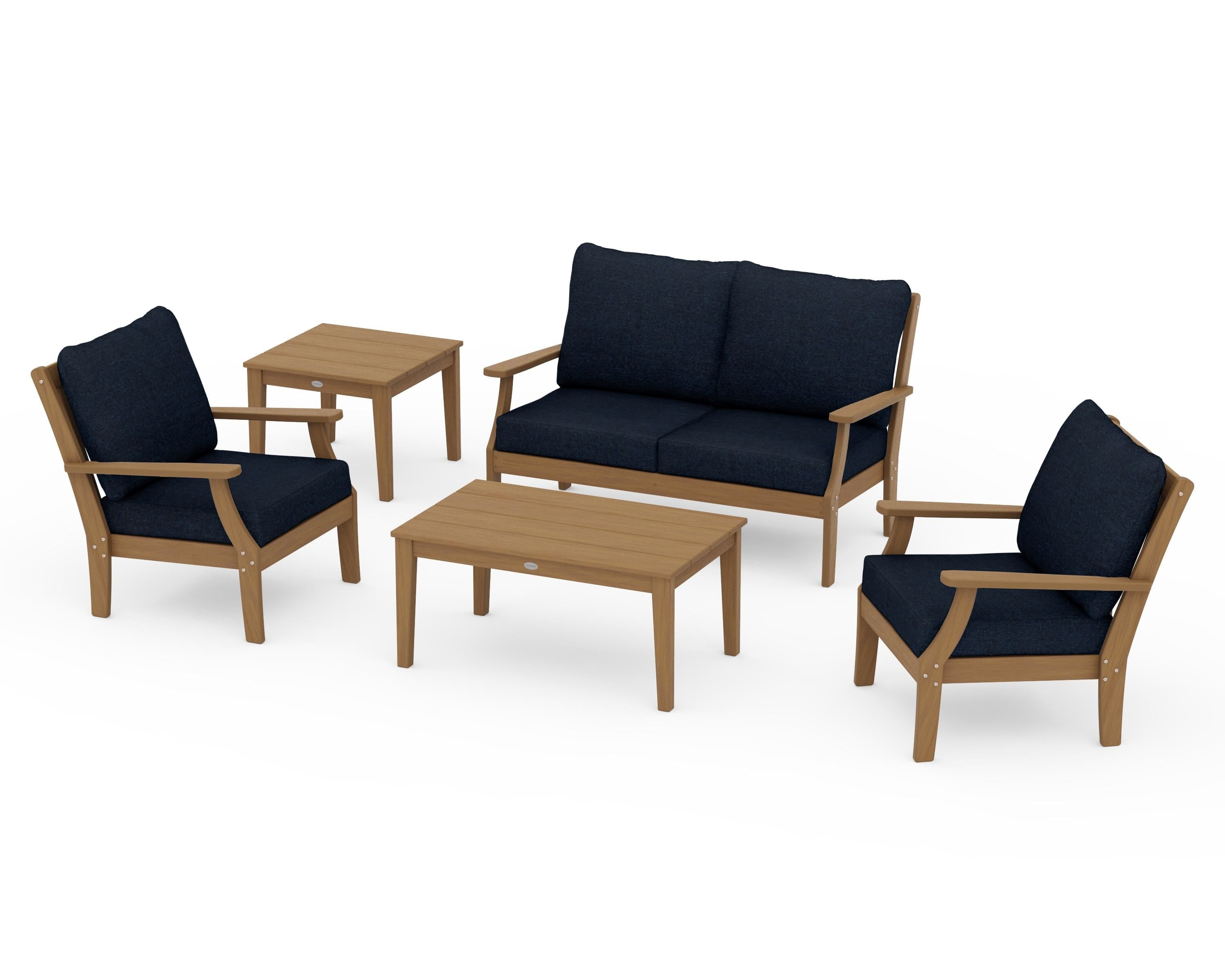 POLYWOOD Braxton 5-Piece Deep Seating Set in Natural / Marine Indigo