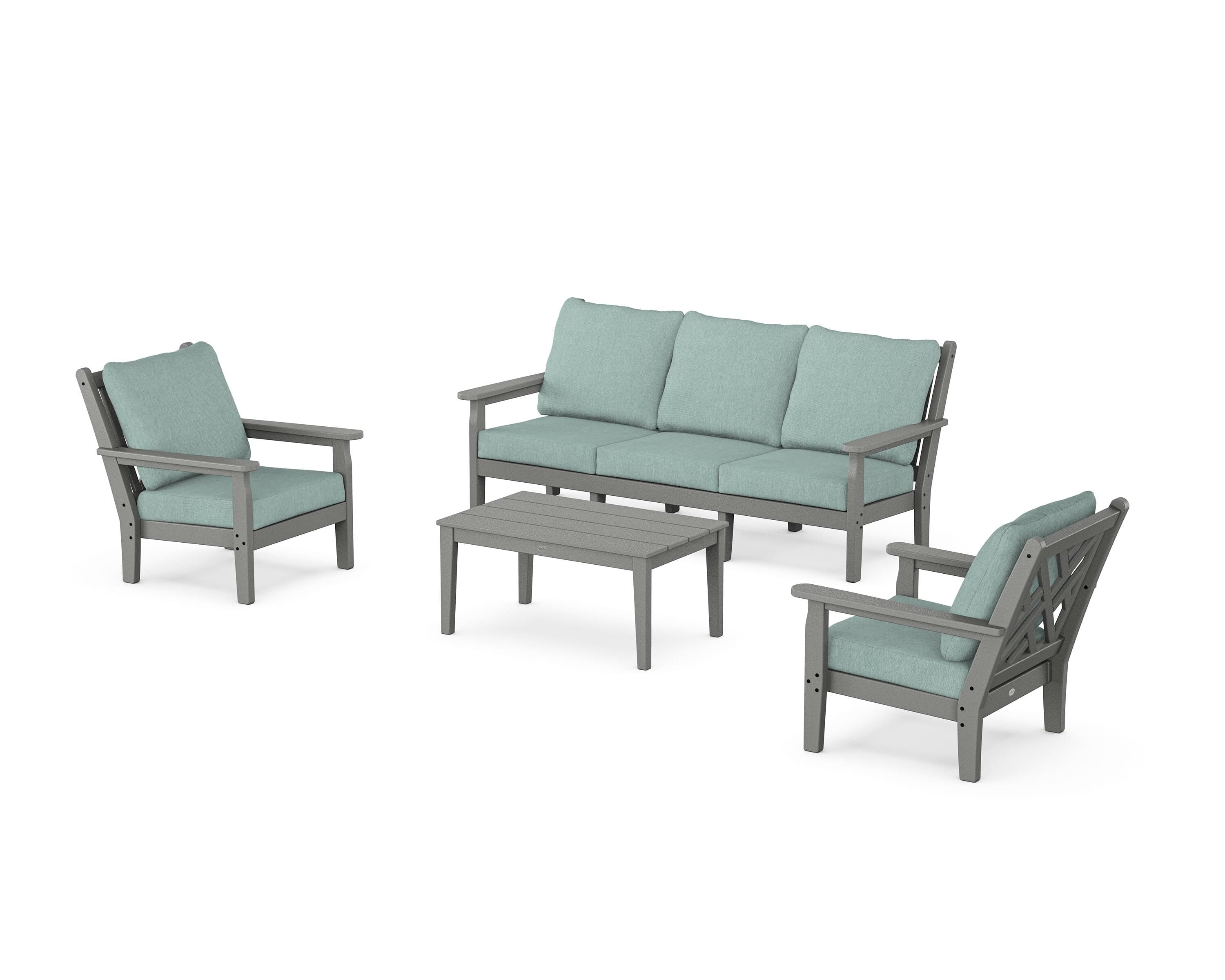 POLYWOOD Chippendale 4-Piece Deep Seating Set with Sofa in Slate Grey / Glacier Spa