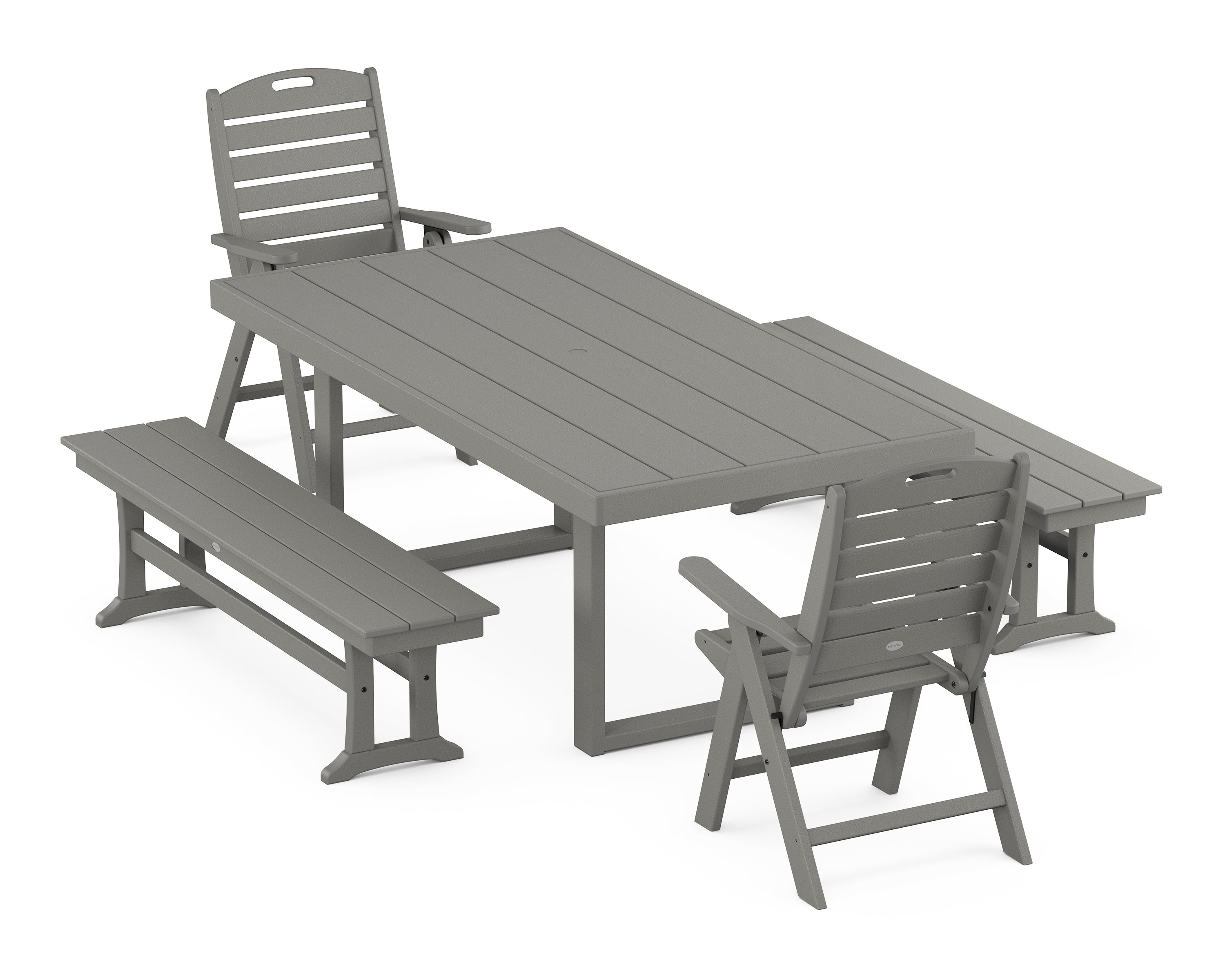 POLYWOOD Nautical Folding Highback 5-Piece Dining Set with Trestle Legs in Slate Grey