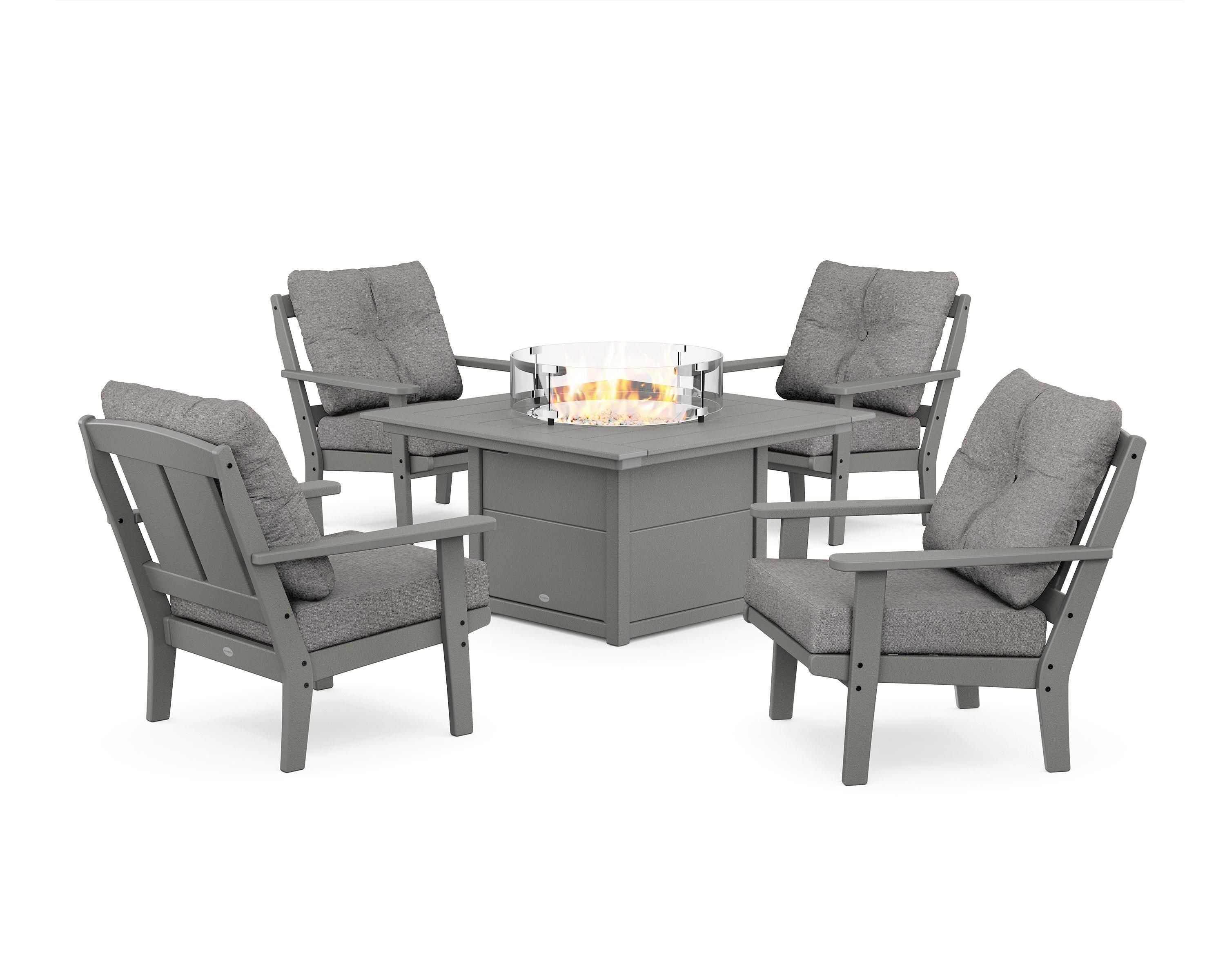 POLYWOOD Mission 5-Piece Deep Seating Set with Fire Pit Table in Slate Grey / Grey Mist