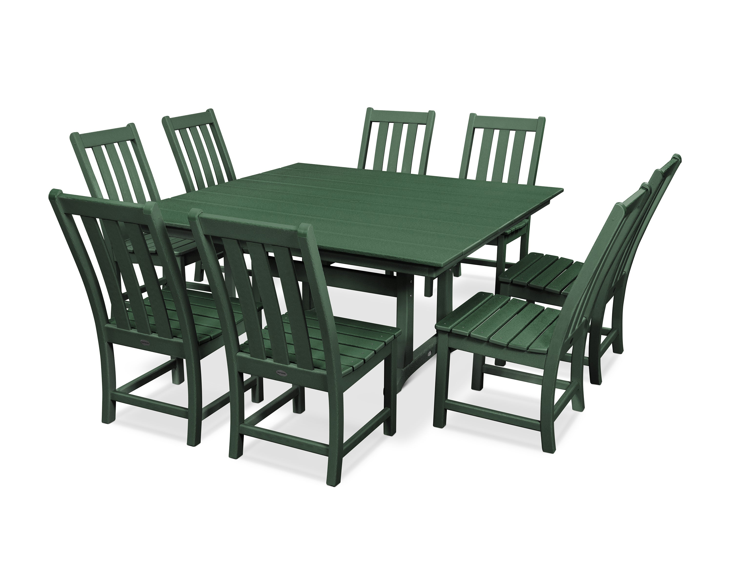 POLYWOOD® Vineyard 9-Piece Farmhouse Trestle Dining Set in Green