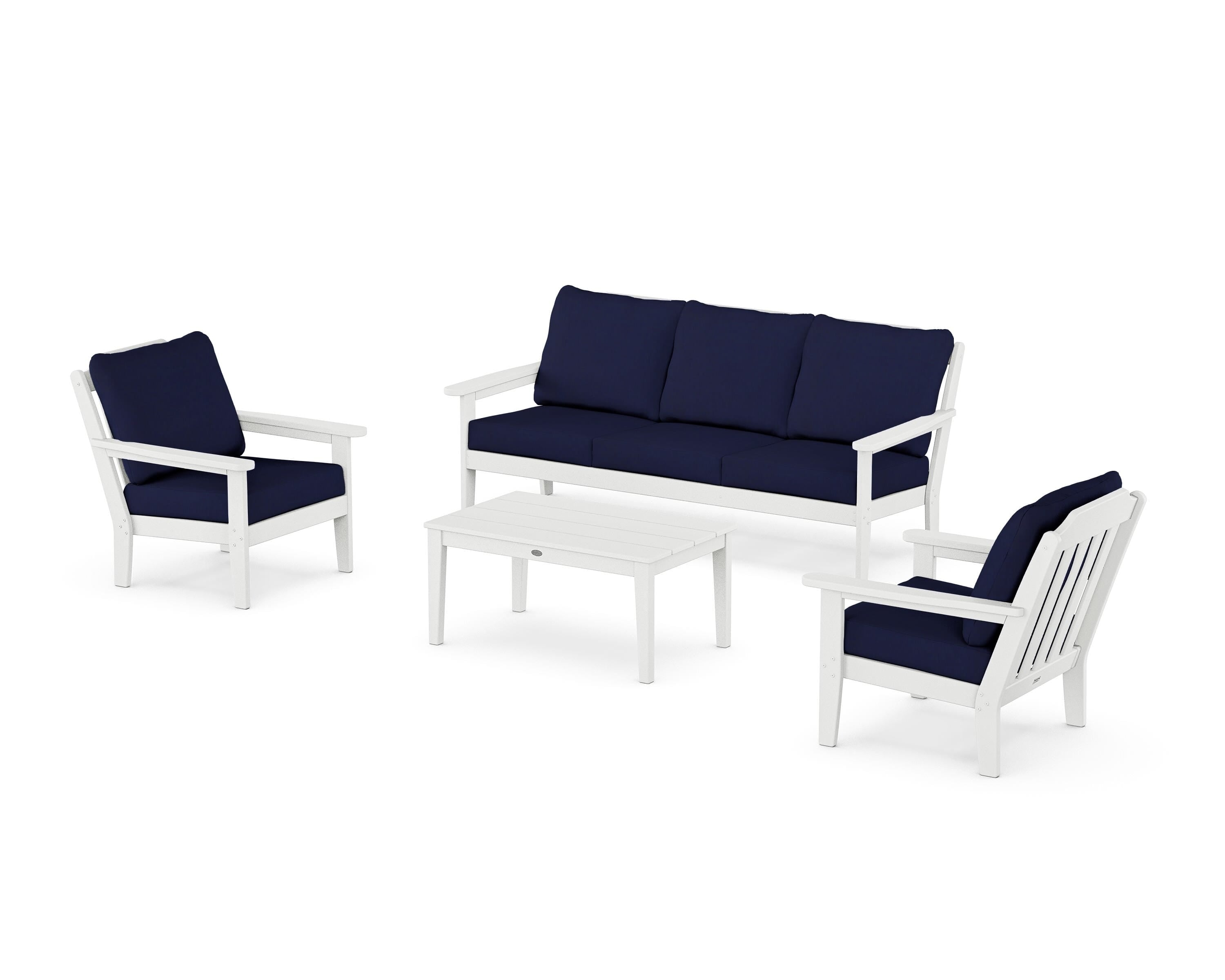 Country Living Cottage 4-Piece Deep Seating Set with Sofa in White / Navy