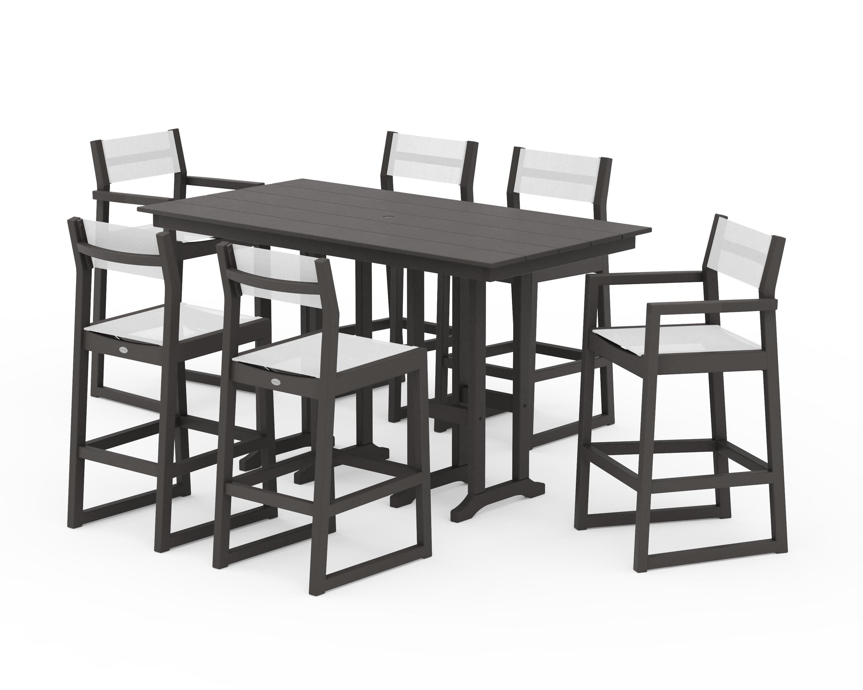POLYWOOD EDGE Sling 7-Piece Farmhouse Bar Set in Vintage Coffee / White Sling