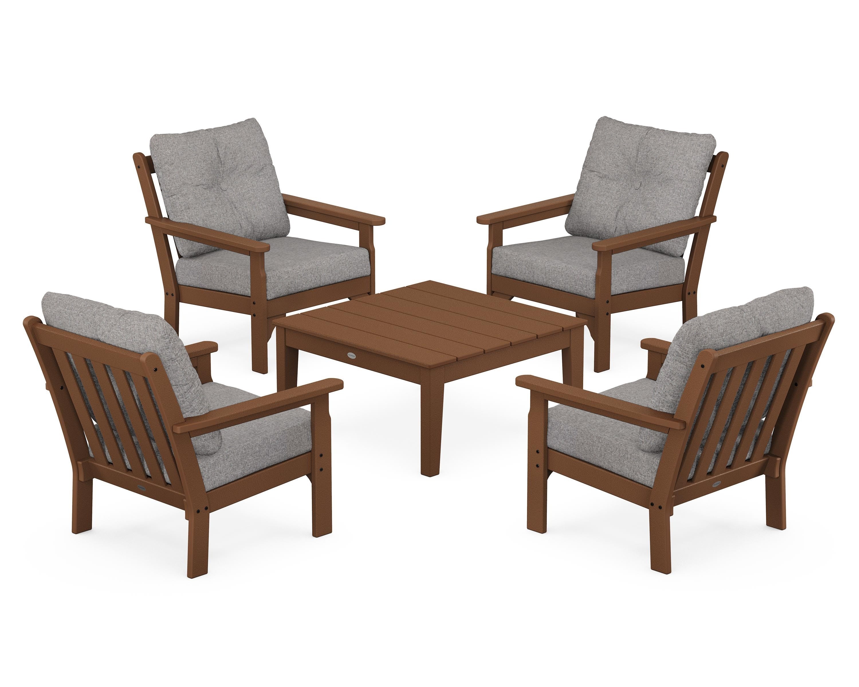 POLYWOOD Vineyard 5-Piece Deep Seating Conversation Set in Teak / Grey Mist