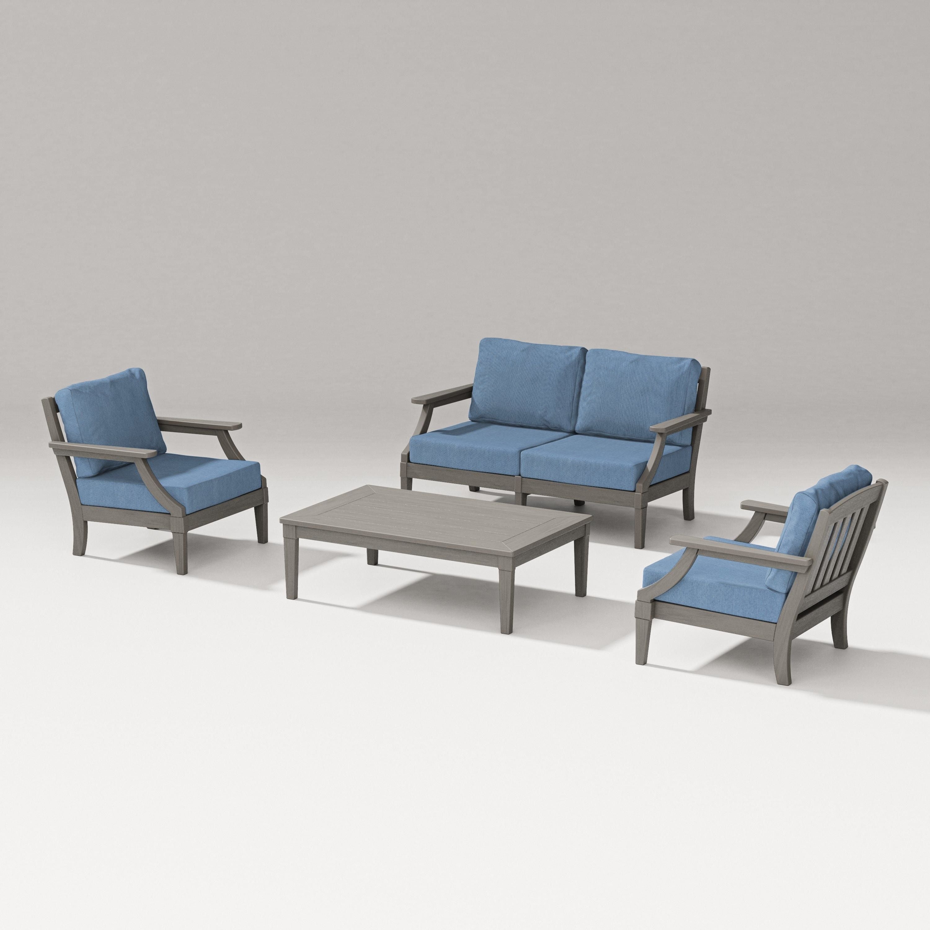 PW Designer Series Estate Lounge 4-Piece Loveseat Set in Driftwood / Sky Blue