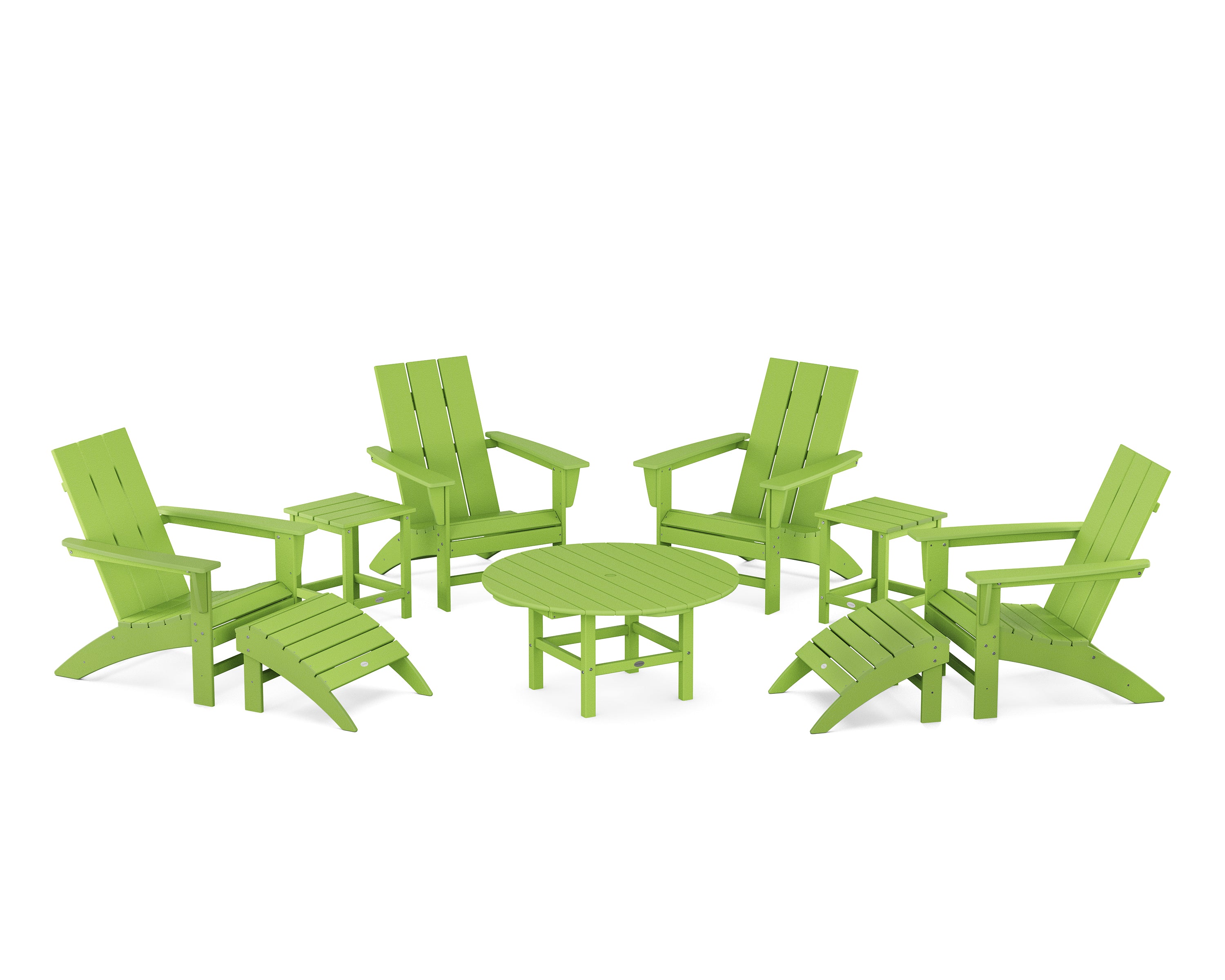 POLYWOOD® Modern Adirondack Chair 9-Piece Conversation Set in Lime