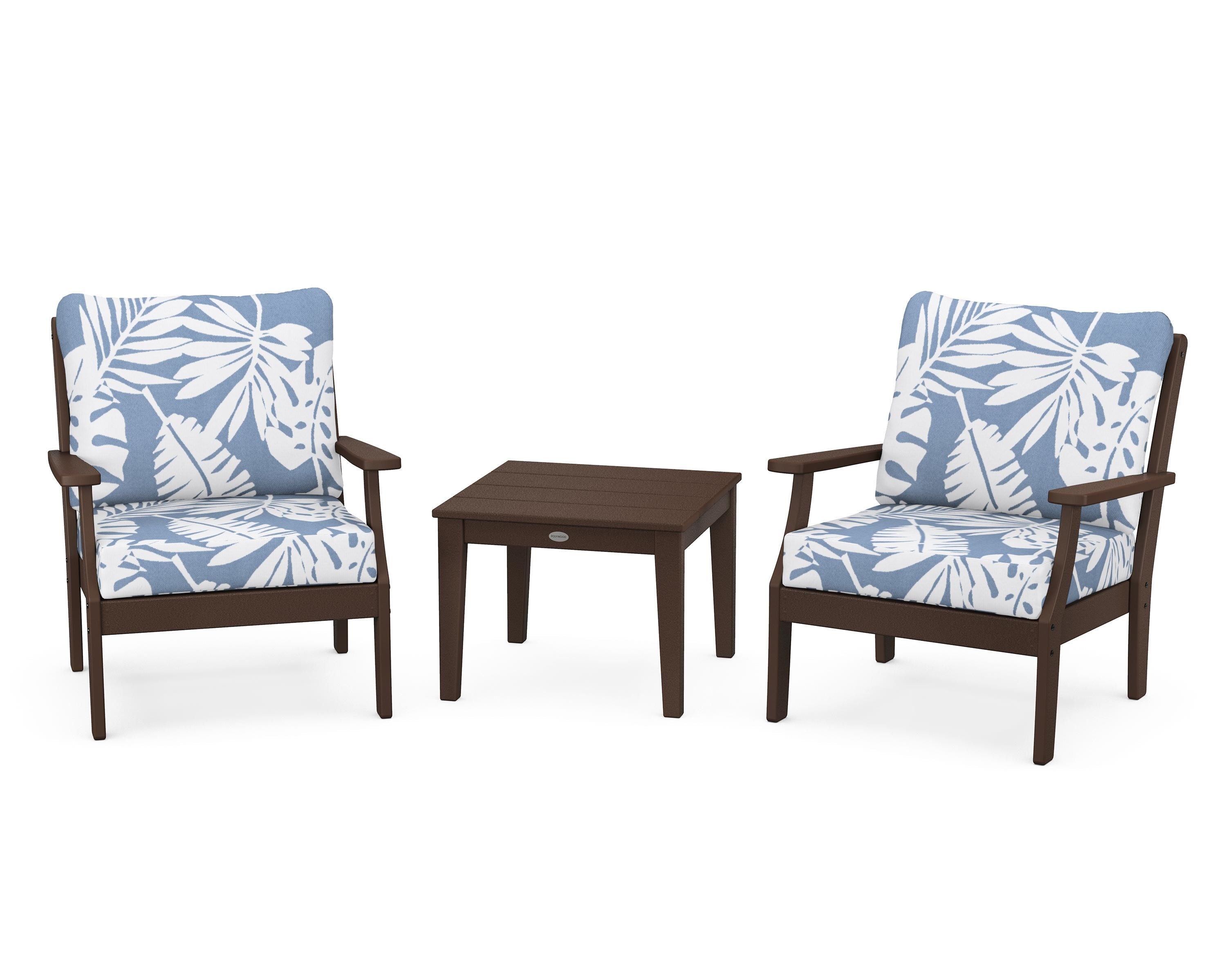 POLYWOOD Braxton 3-Piece Deep Seating Set in Mahogany / Leaf Sky Blue