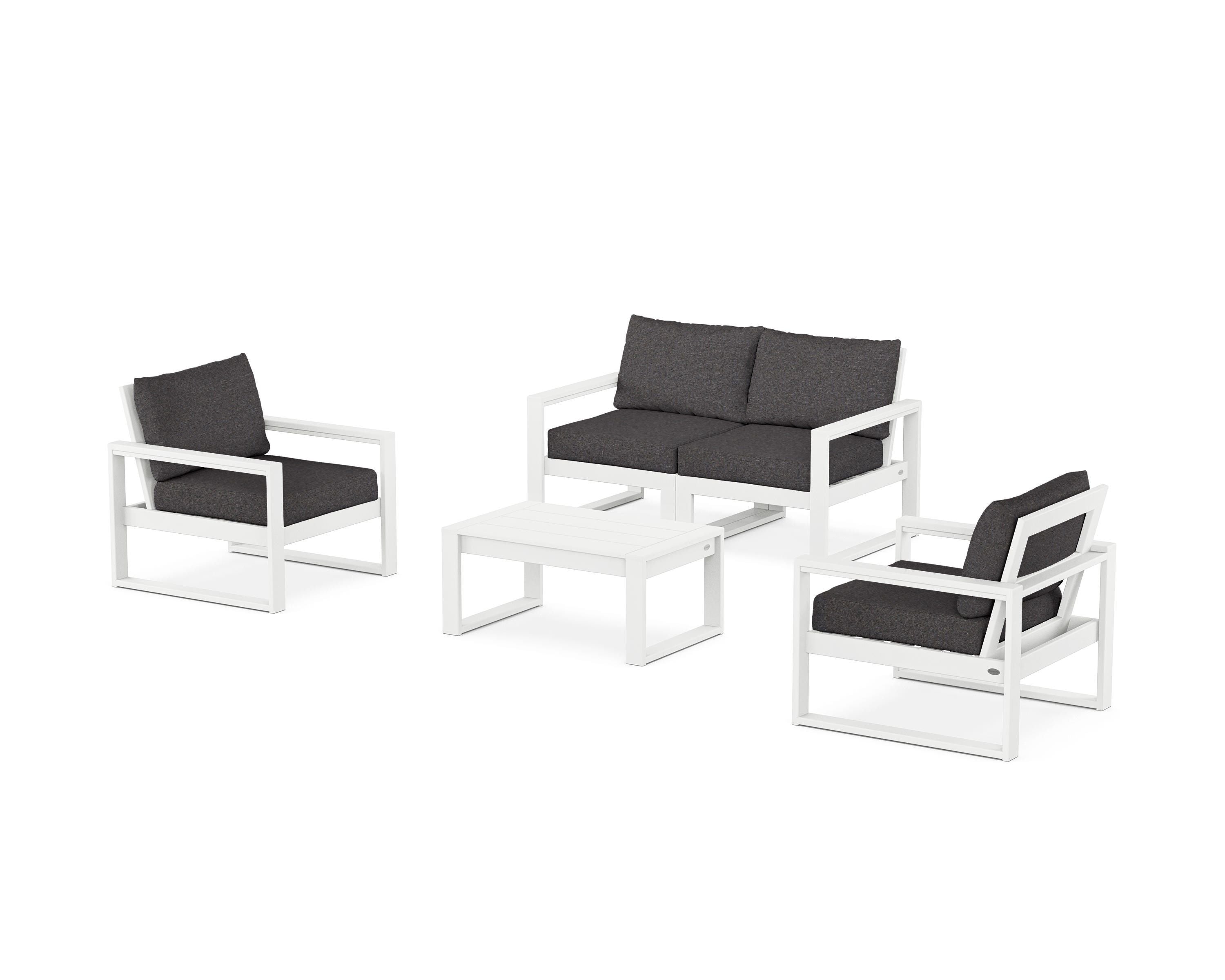 POLYWOOD EDGE Sectional 4-Piece Deep Seating Set with Loveseat in White / Ash Charcoal