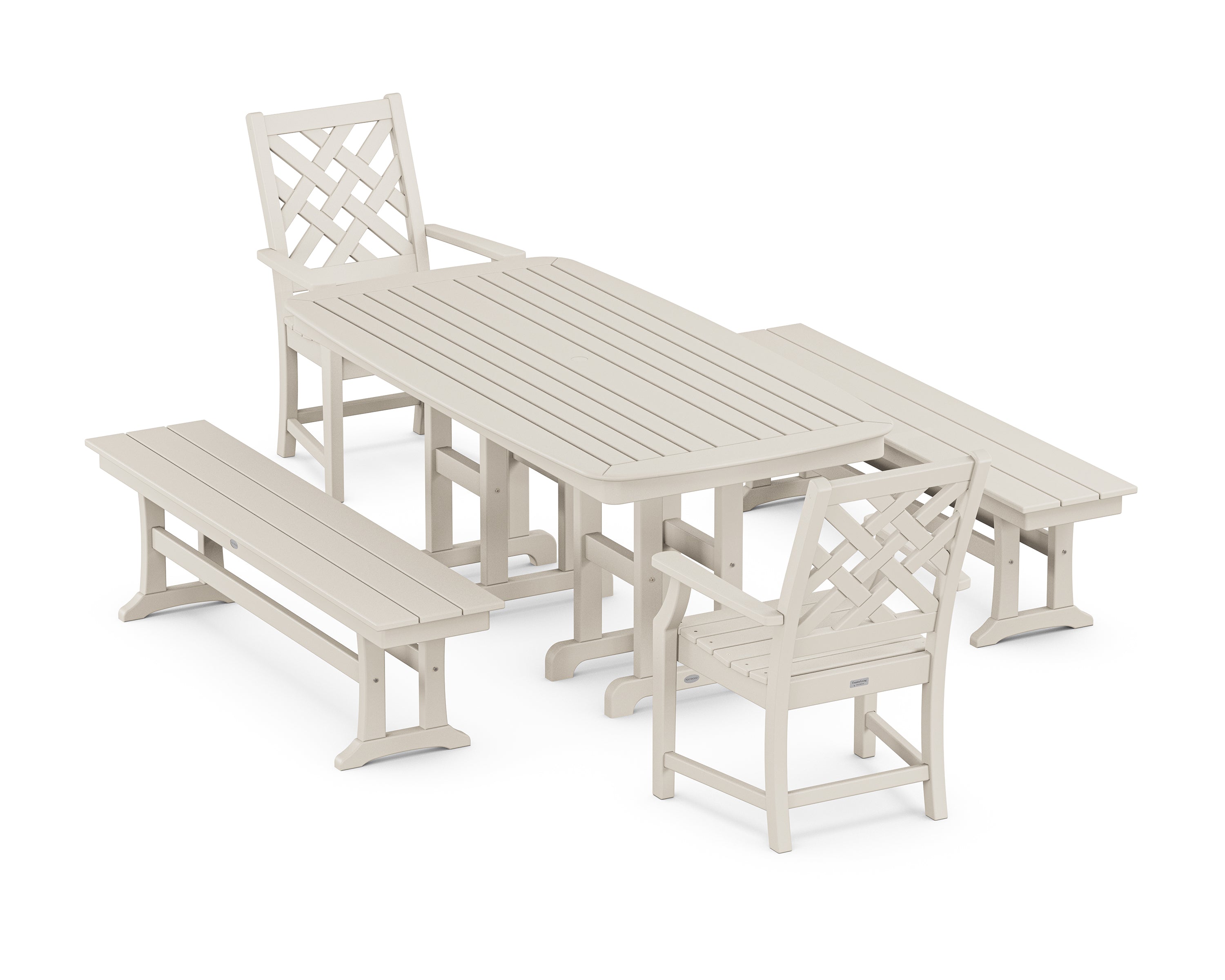 Country Living Wovendale 5-Piece Dining Set with Benches in Sand