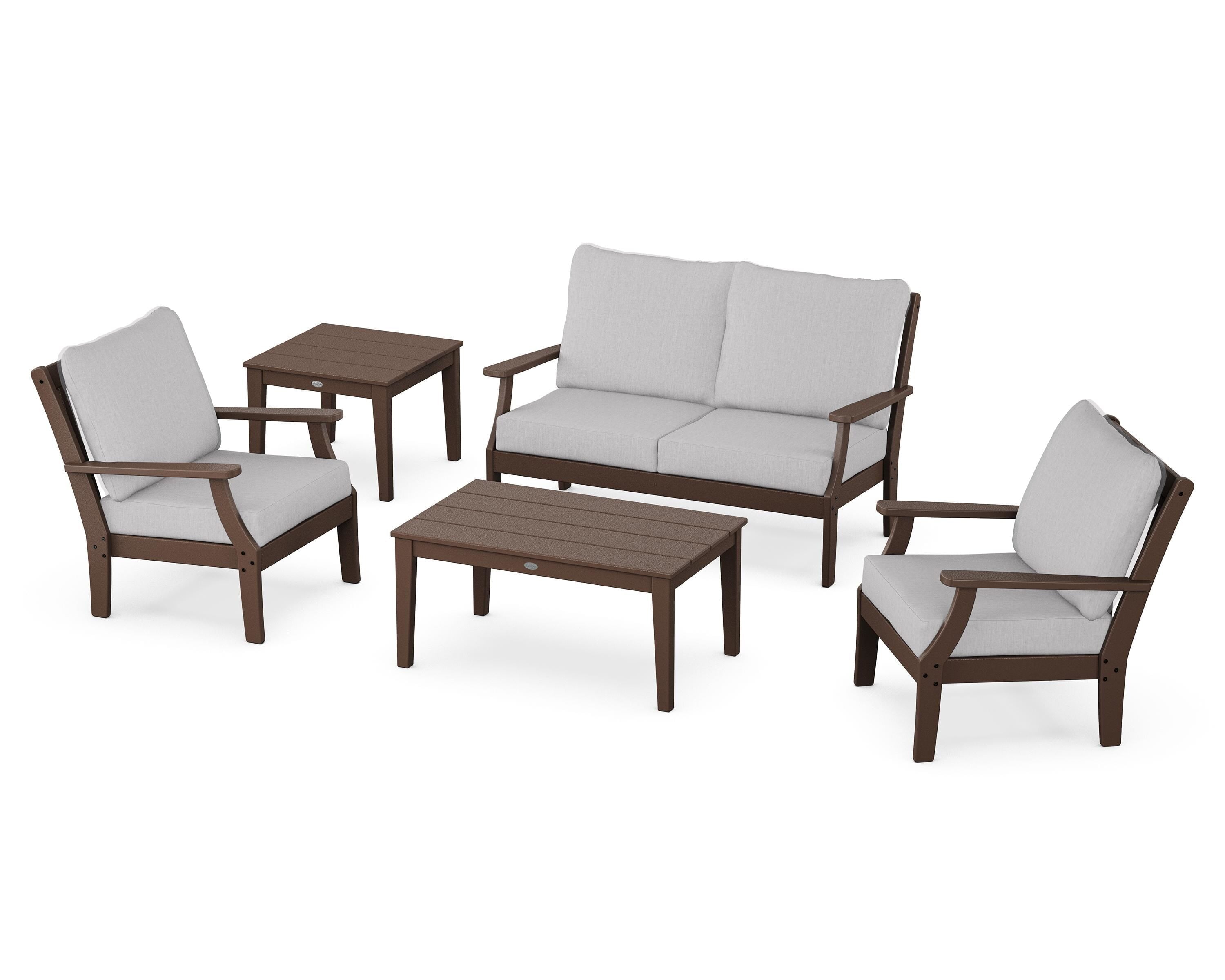 POLYWOOD Braxton 5-Piece Deep Seating Set in Mahogany / Granite