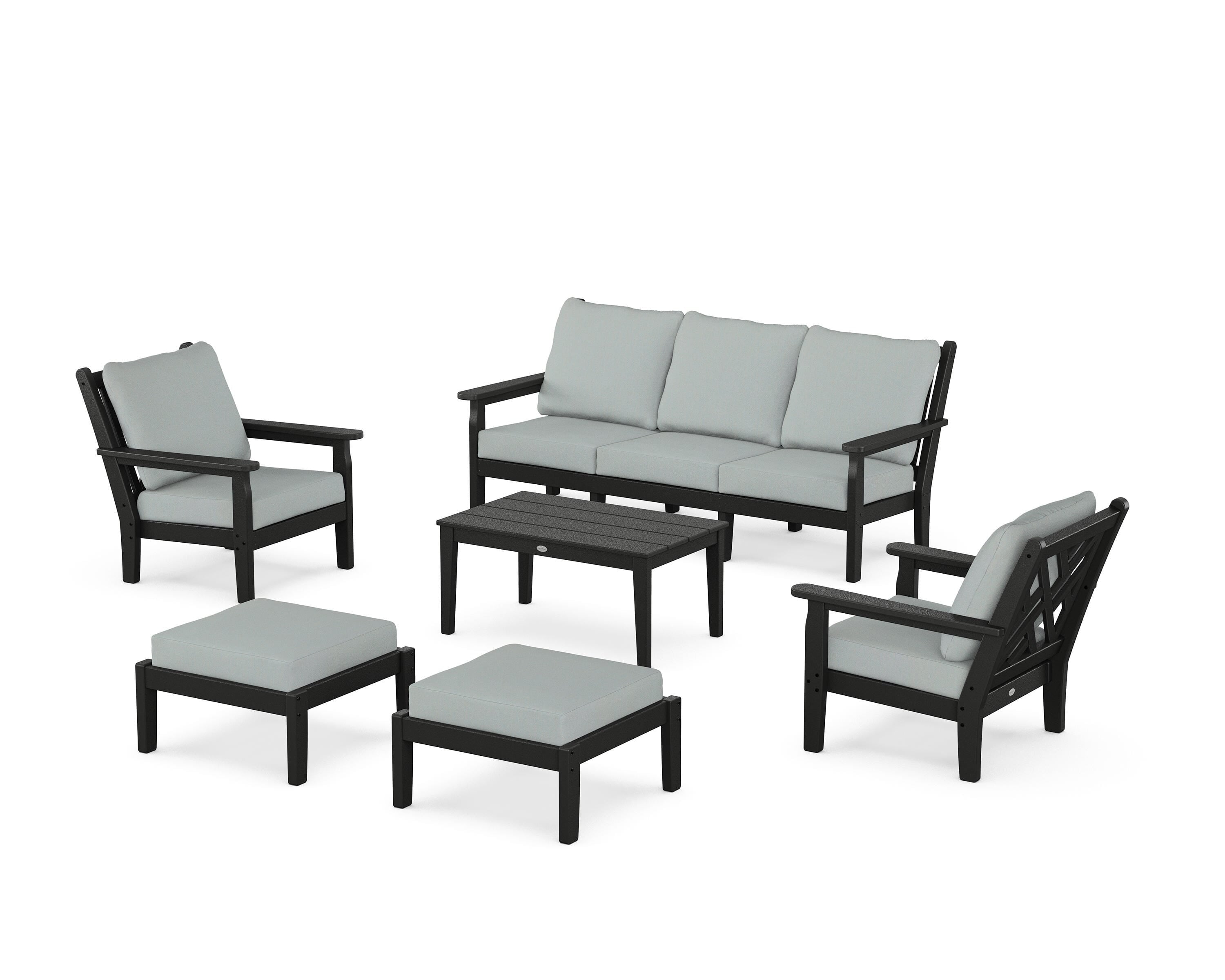 POLYWOOD Chippendale 6-Piece Lounge Sofa Set in Black / Spa