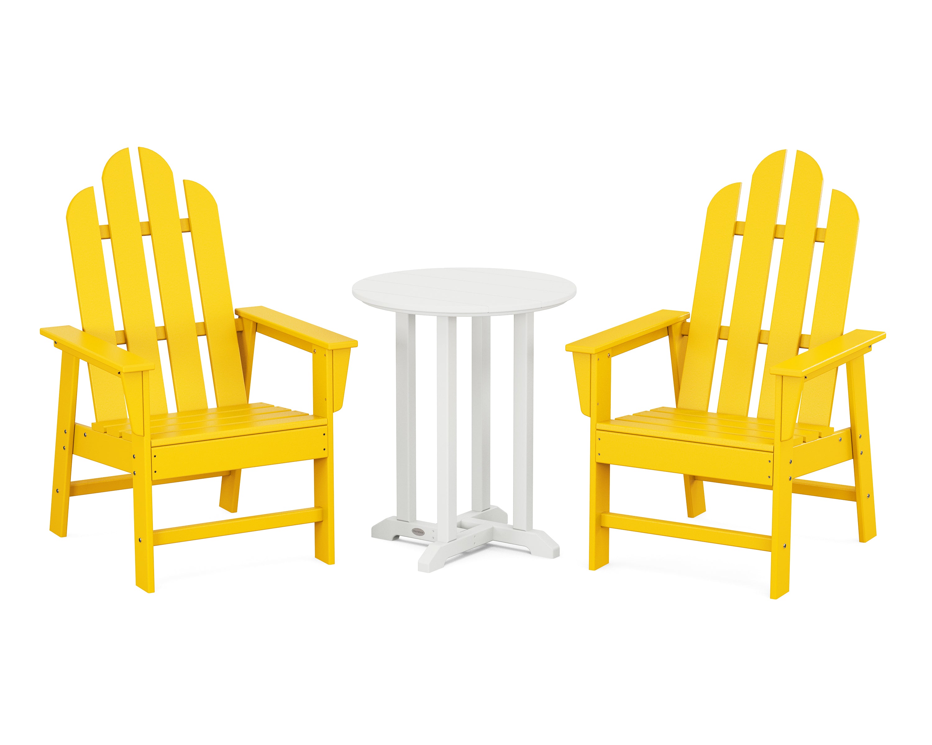 POLYWOOD Long Island 3-Piece Round Bistro Dining Set in Lemon / White