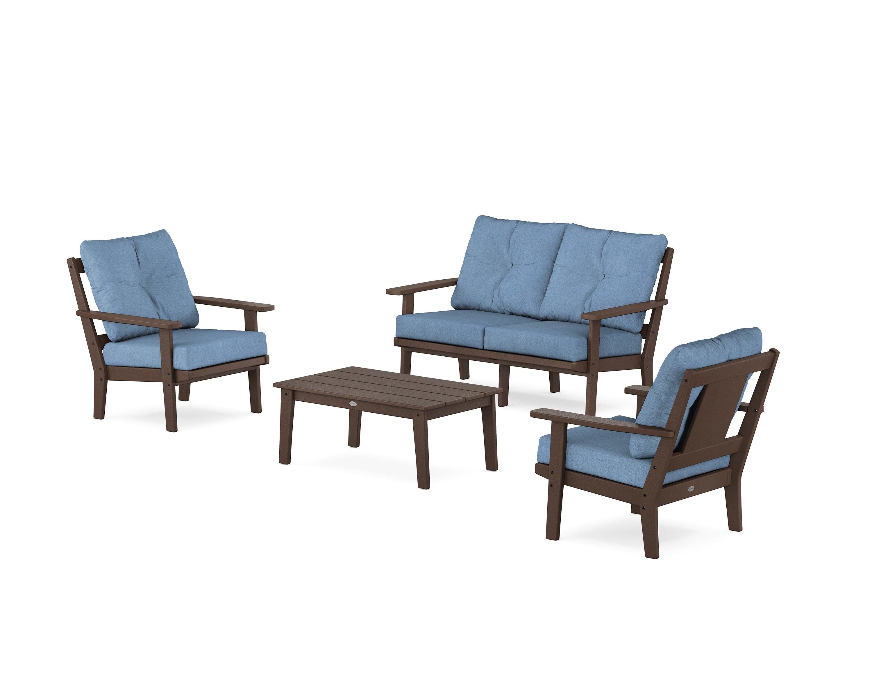 POLYWOOD Prairie 4-Piece Deep Seating Set with Loveseat in Mahogany / Sky Blue