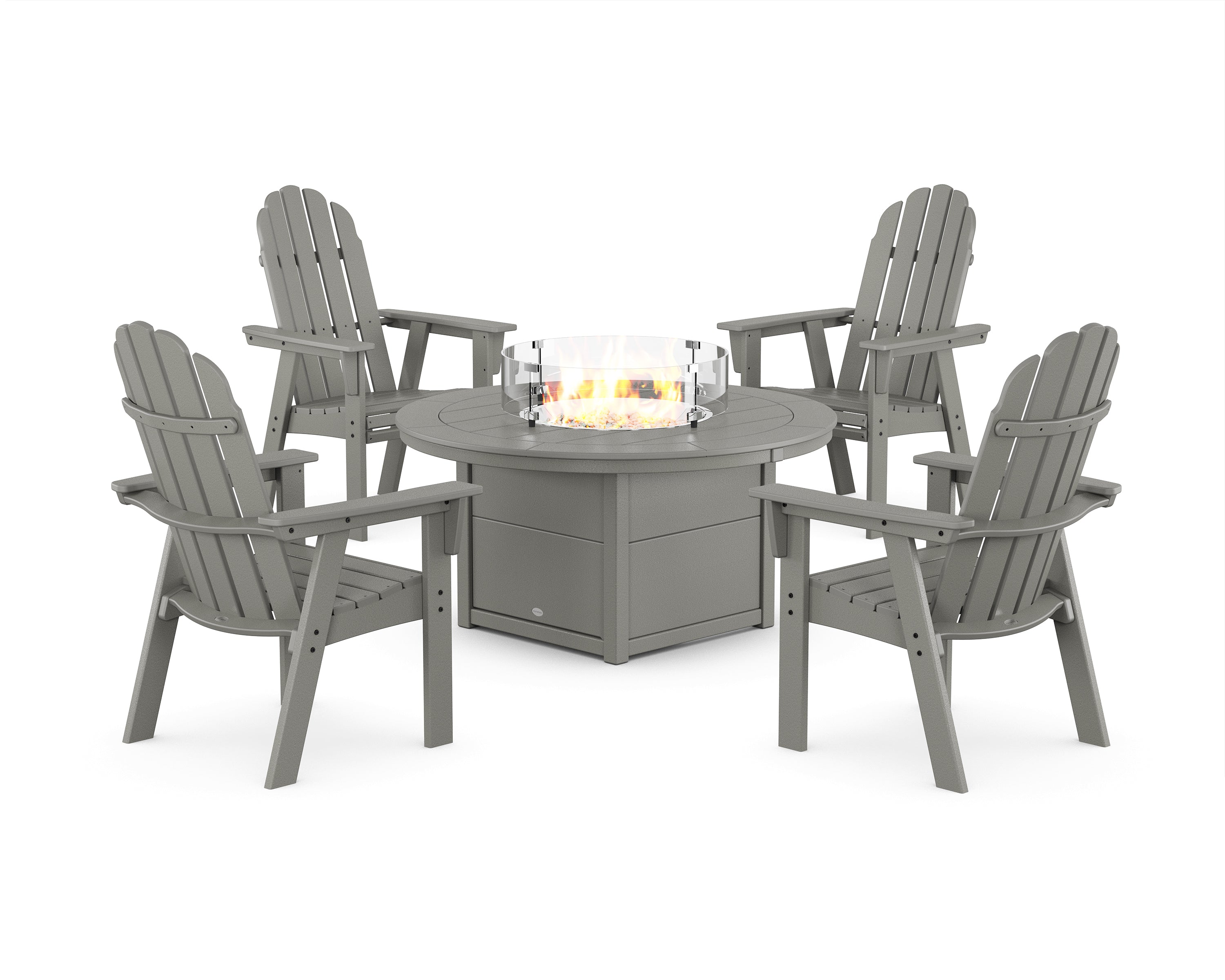 POLYWOOD Vineyard 4-Piece Curveback Upright Adirondack Conversation Set with Fire Pit Table in Slate Grey