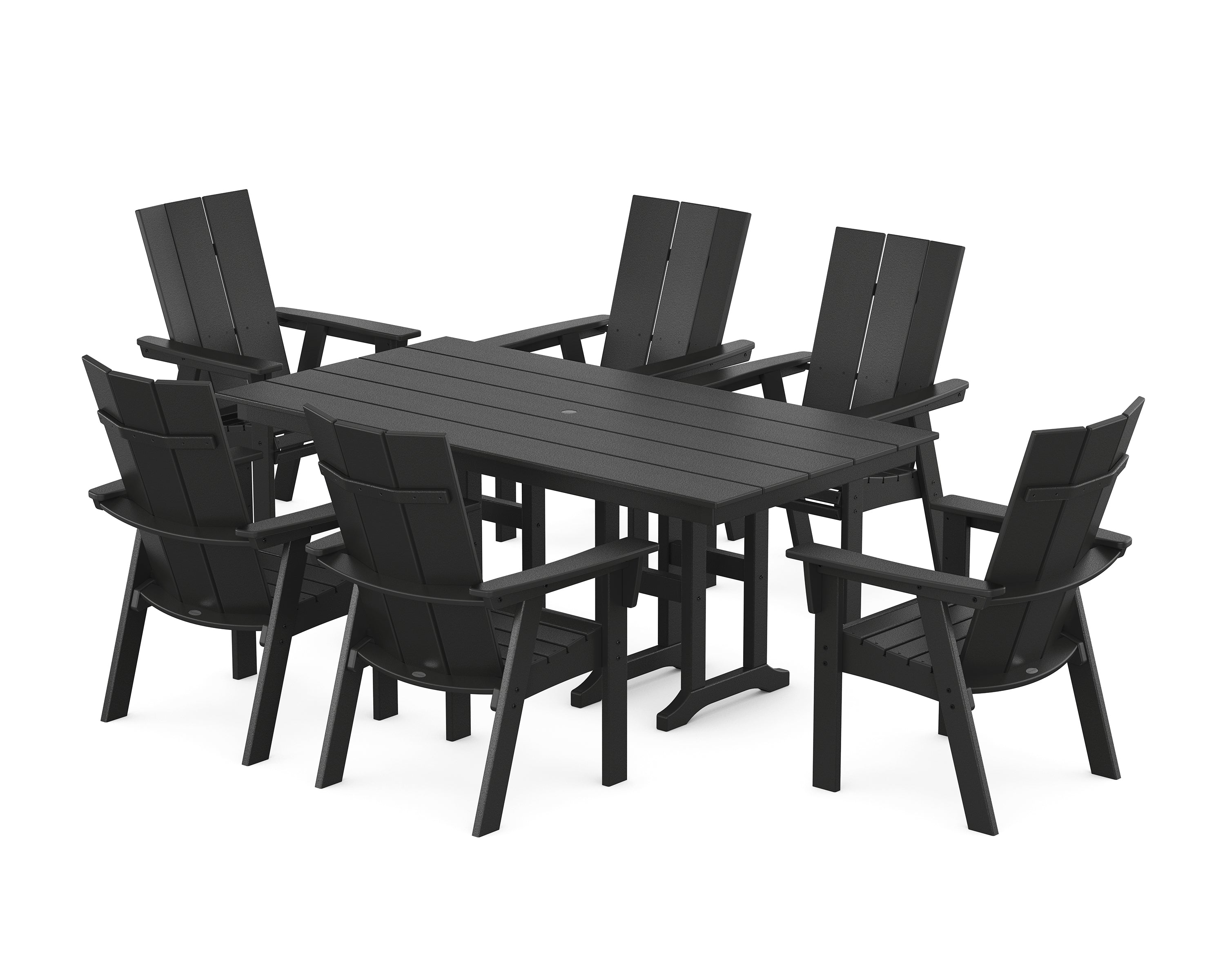 POLYWOOD Modern Curveback Adirondack 7-Piece Farmhouse Dining Set in Black
