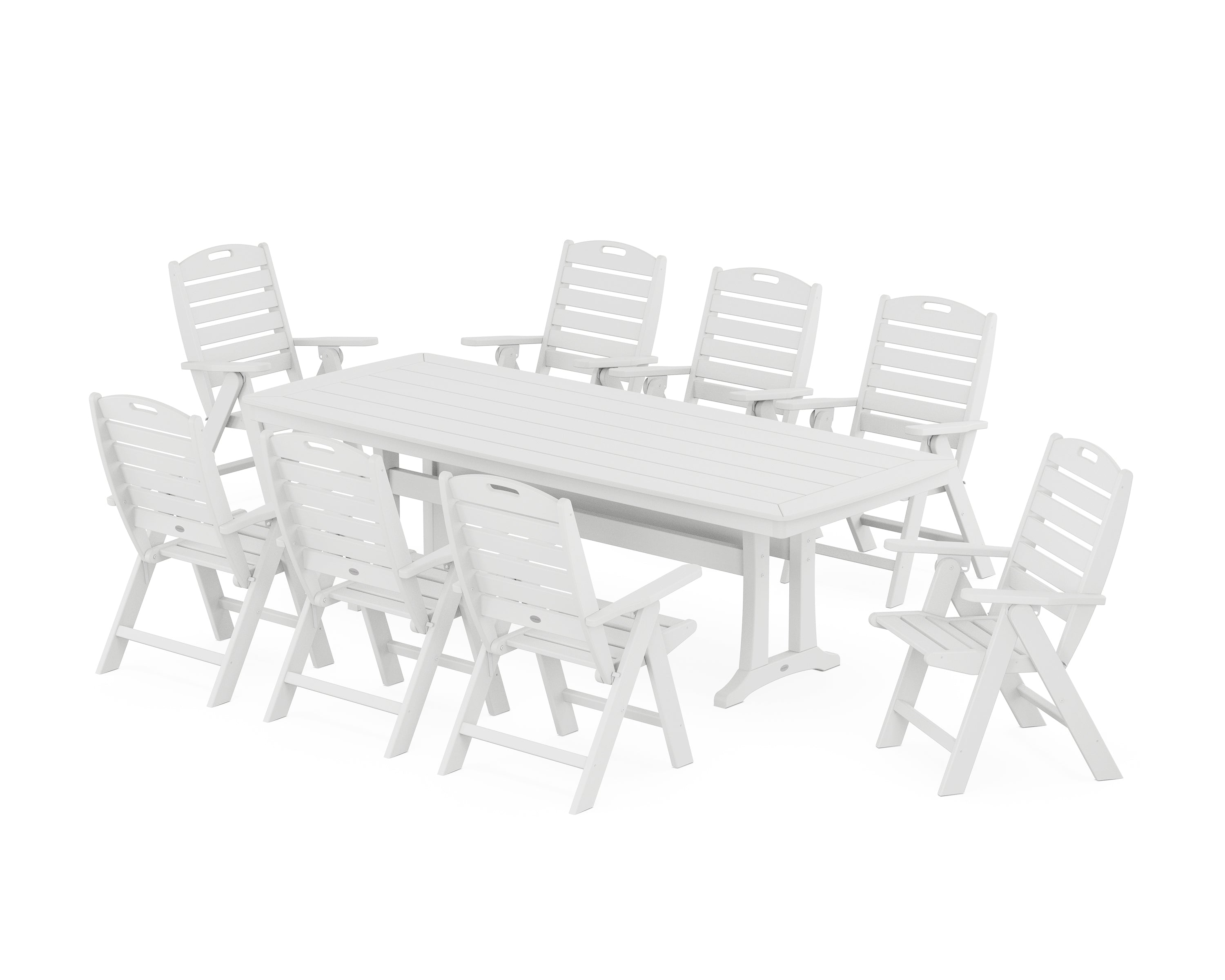 POLYWOOD® Nautical Highback 9-Piece Dining Set with Trestle Legs in White
