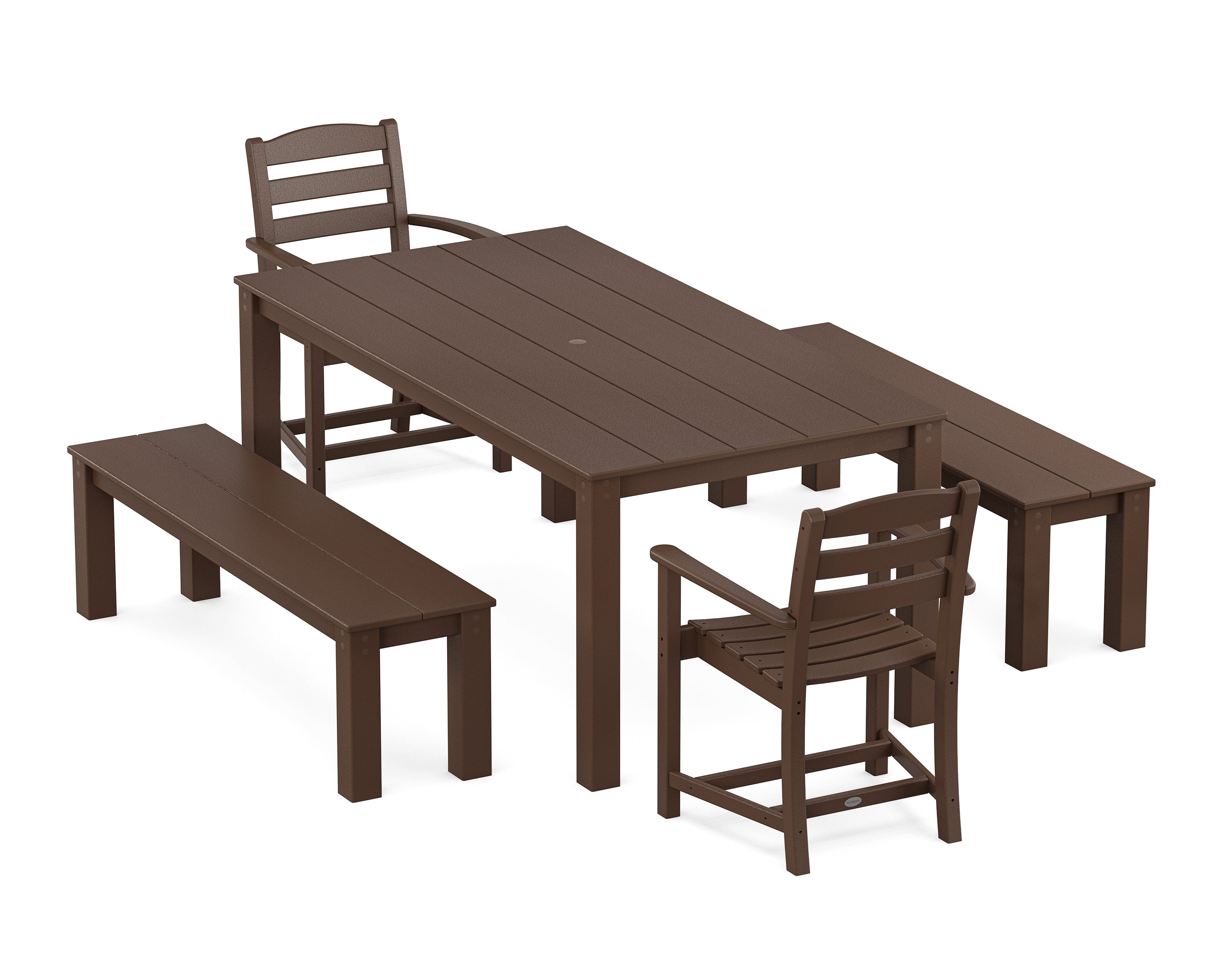 POLYWOOD La Casa Cafe' 5-Piece Parsons Dining Set with Benches in Mahogany