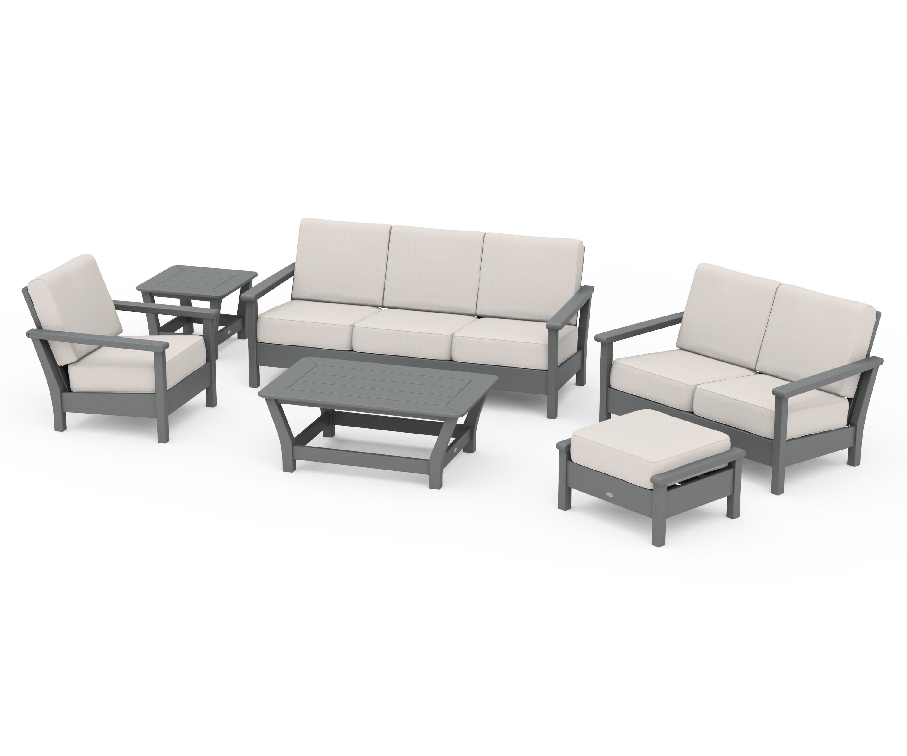 POLYWOOD Harbour 6-Piece Outdoor Living Set in Slate Grey / Cast Ash