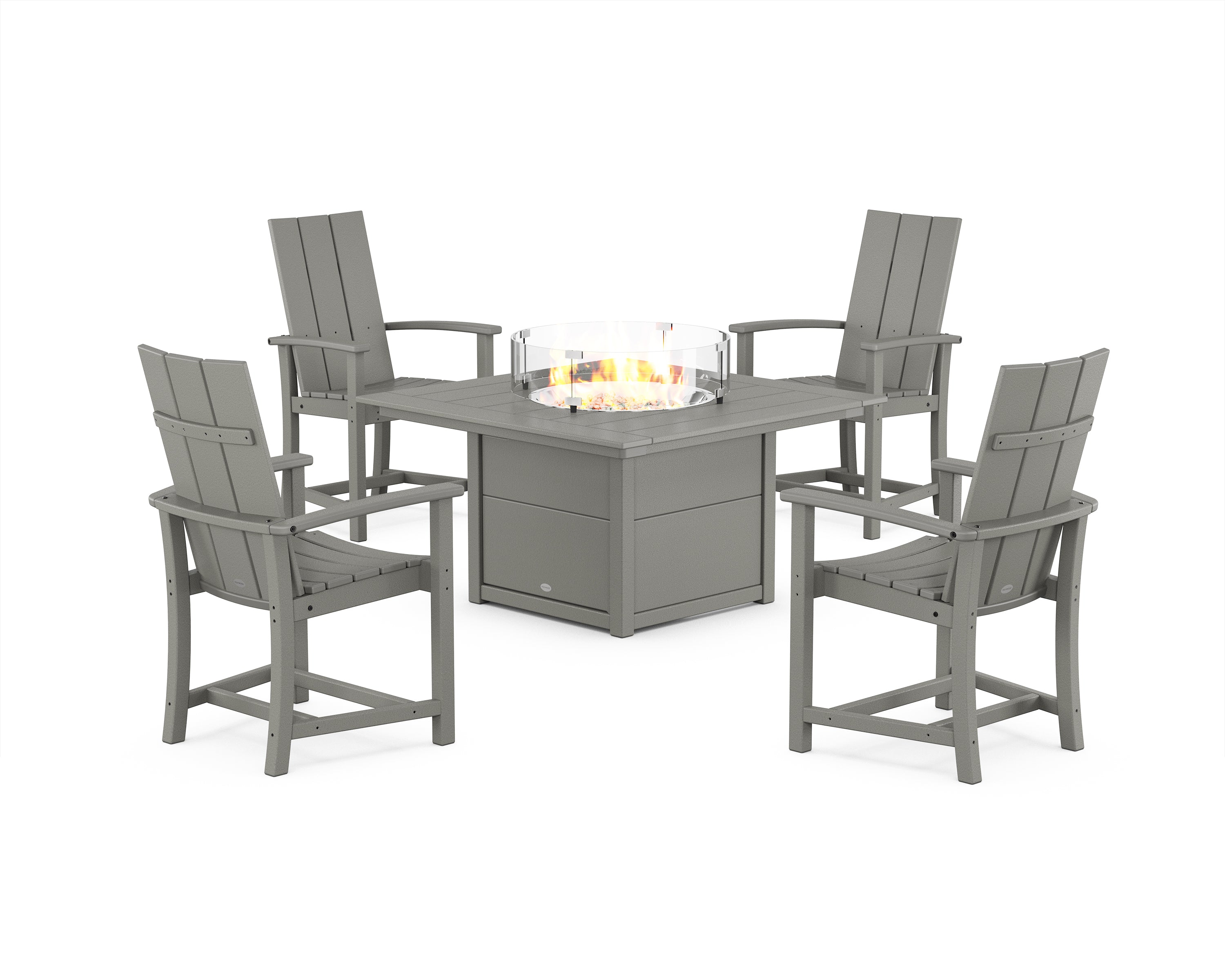 POLYWOOD Modern 4-Piece Upright Adirondack Conversation Set with Fire Pit Table in Slate Grey