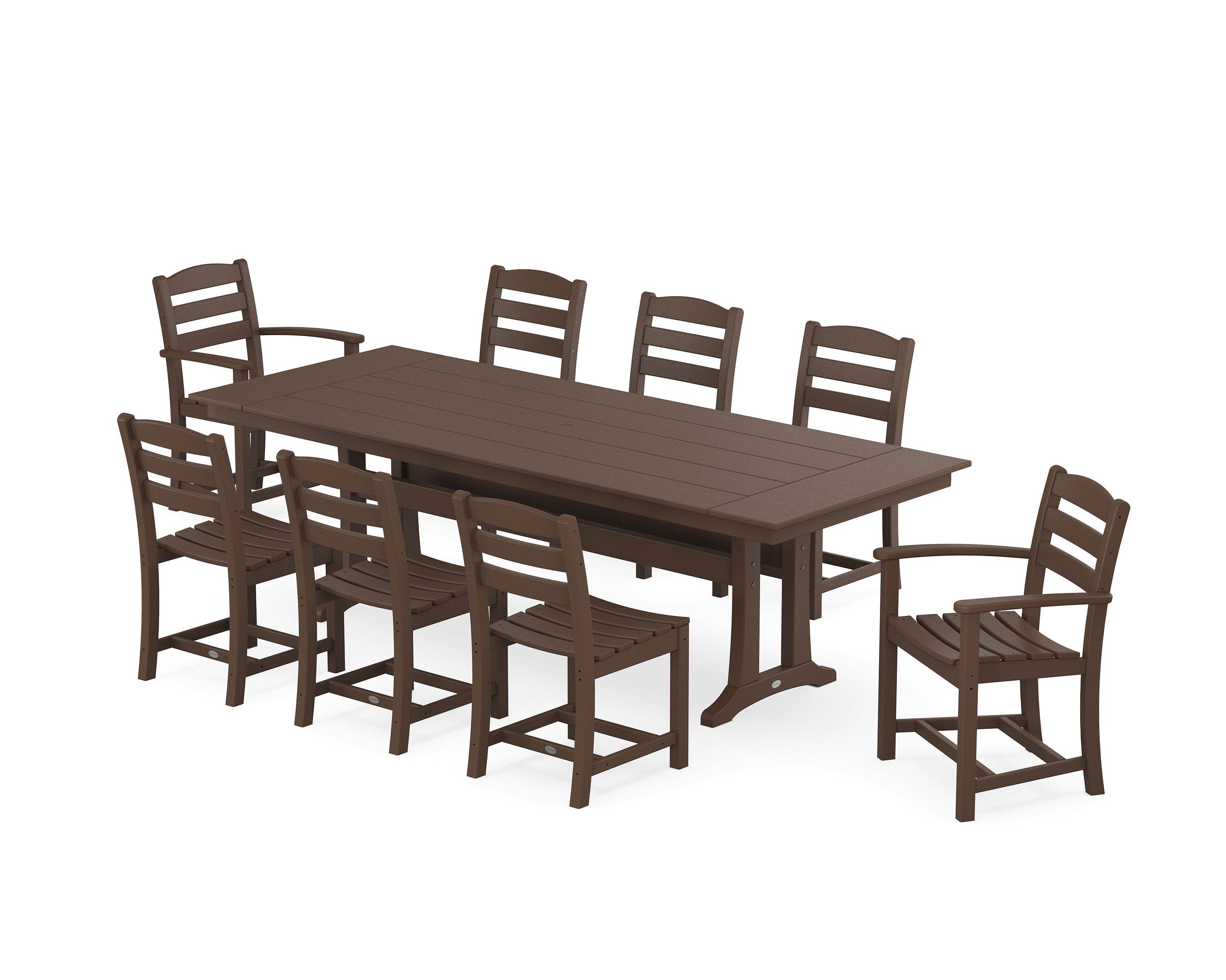 POLYWOOD La Casa Café 9-Piece Farmhouse Dining Set with Trestle Legs in Mahogany