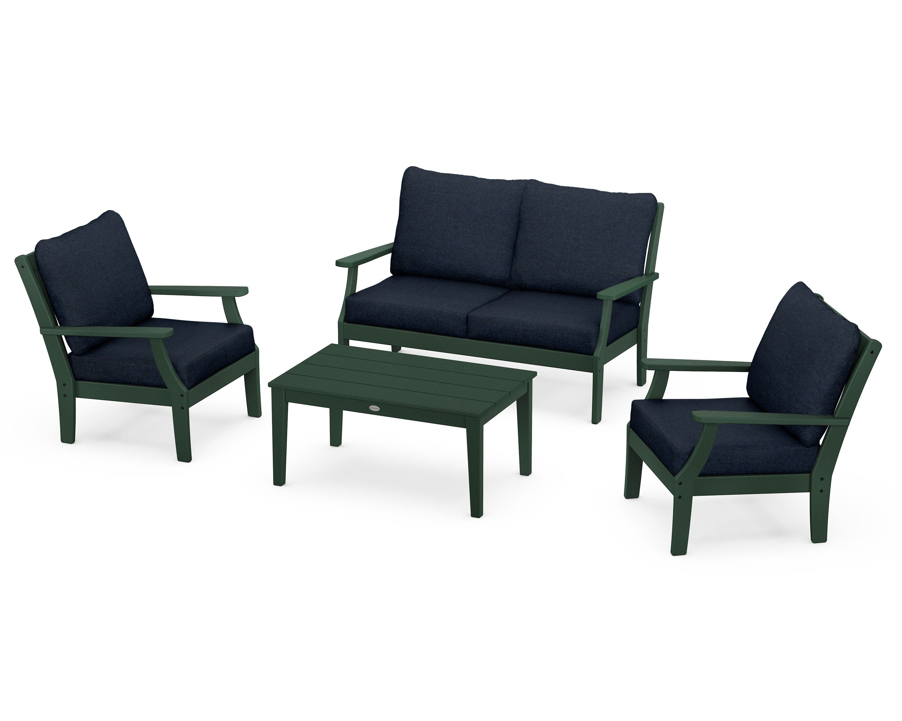POLYWOOD Braxton 4-Piece Deep Seating Chair Set in Green / Marine Indigo