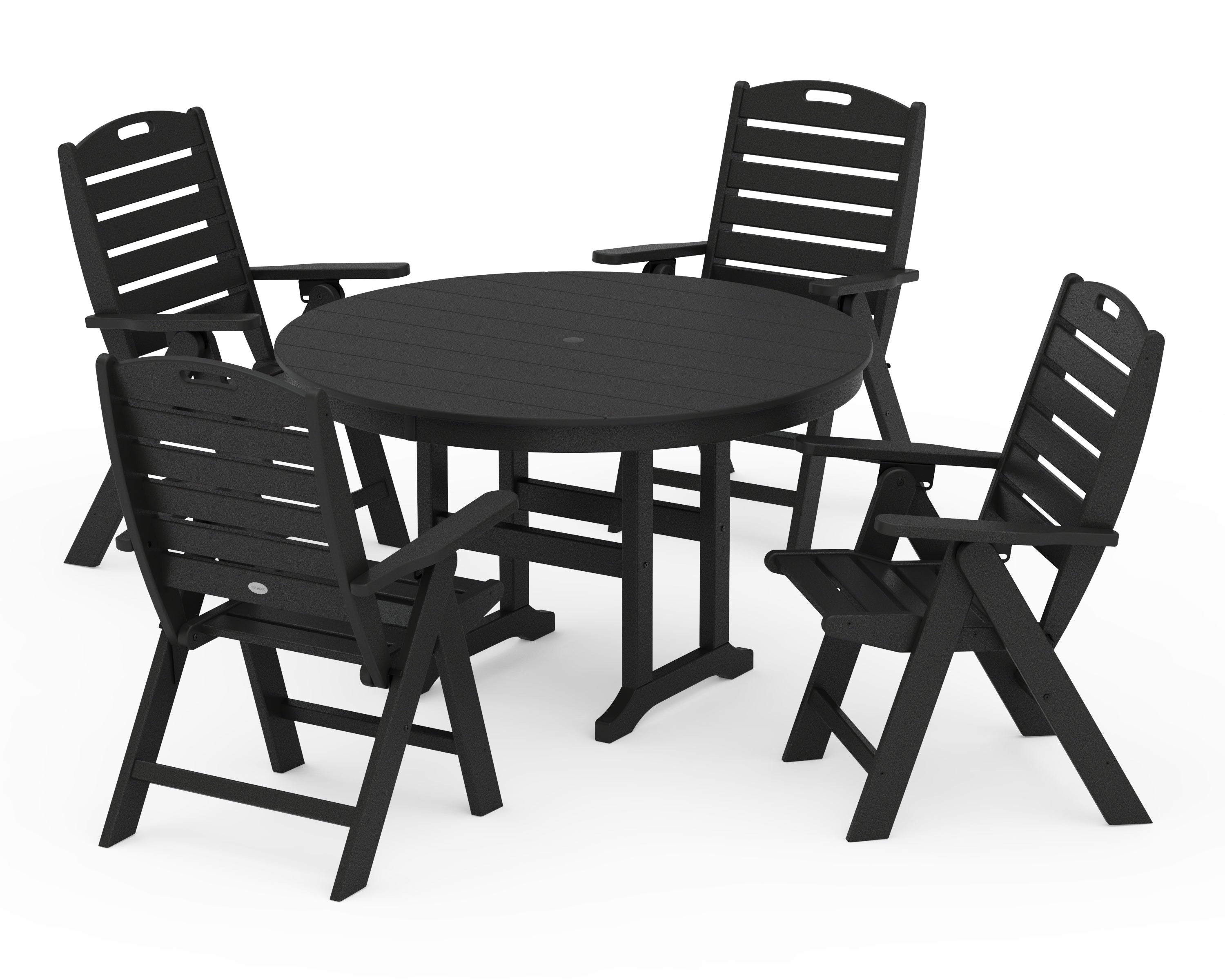 POLYWOOD Nautical Folding Chair 5-Piece Round Farmhouse Dining Set in Black