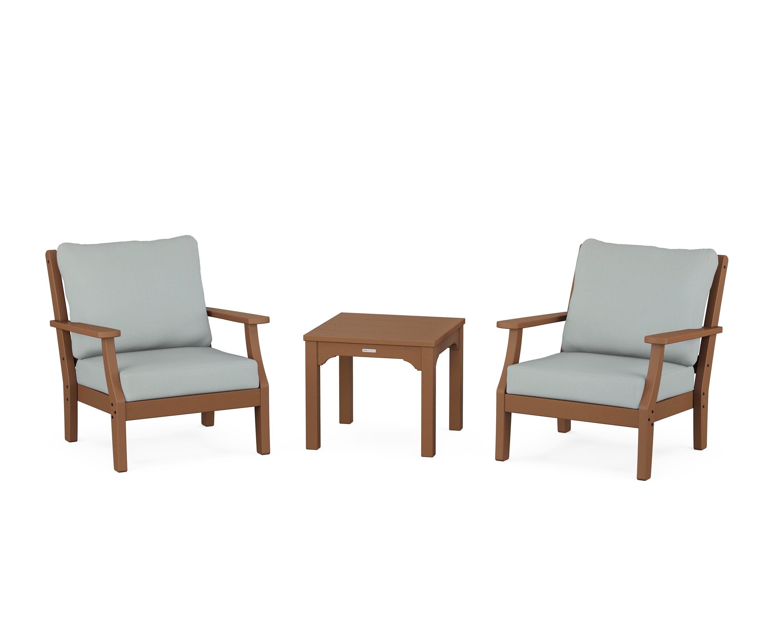 Martha Stewart by POLYWOOD Chinoiserie 3-Piece Deep Seating Set in Teak / Spa