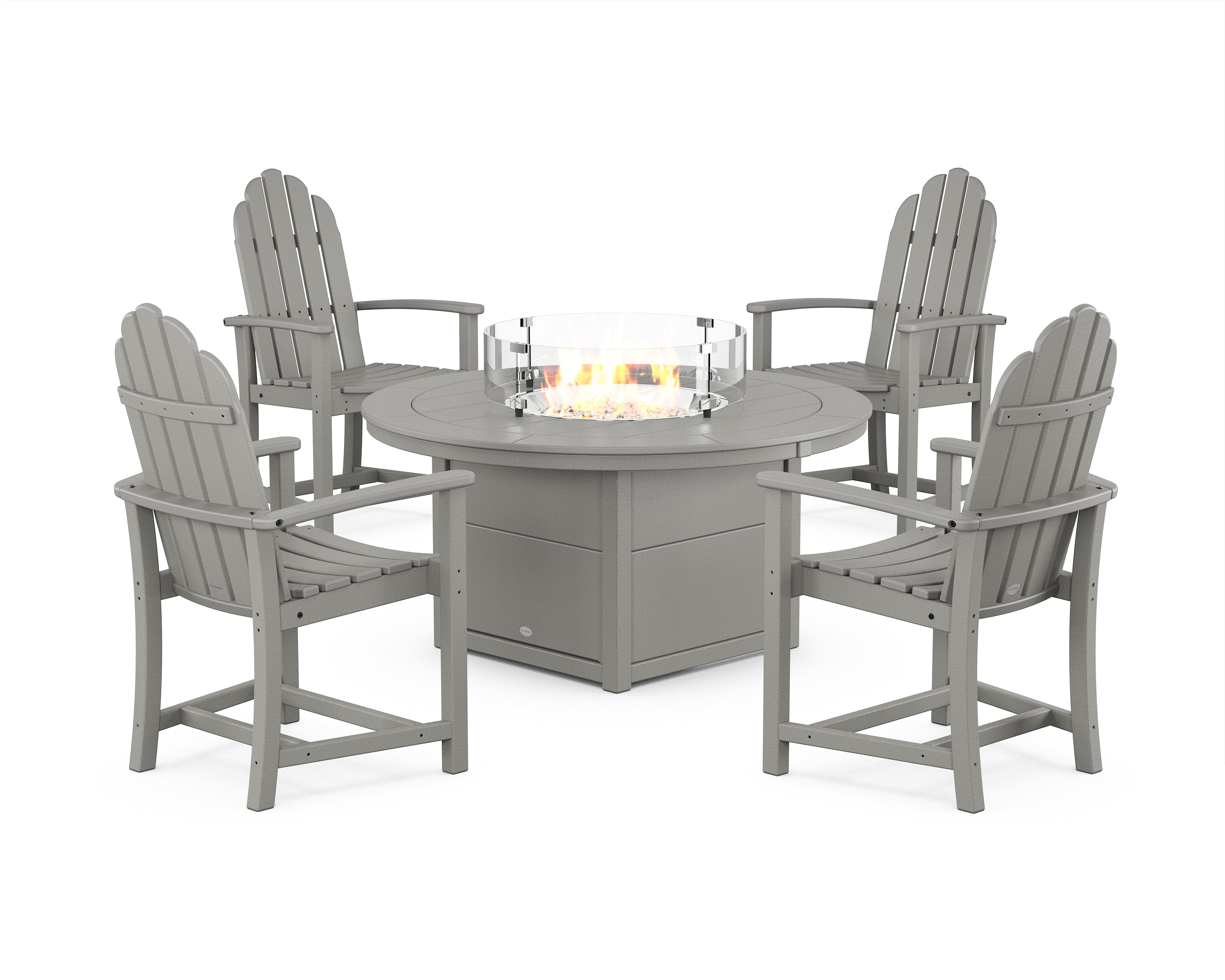POLYWOOD Classic 4-Piece Upright Adirondack Conversation Set with Fire Pit Table in Slate Grey
