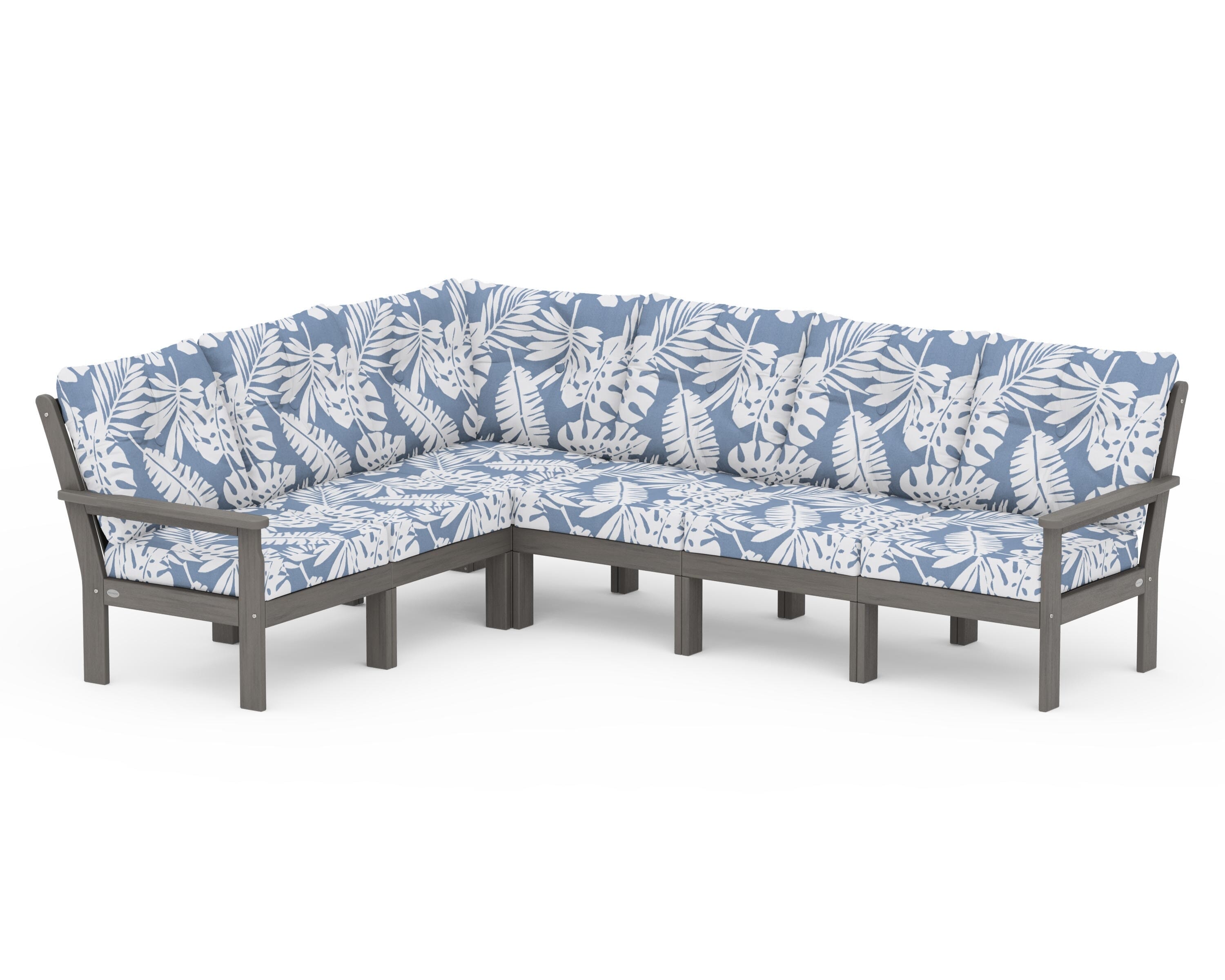 POLYWOOD Vineyard 6-Piece Sectional in Driftwood / Leaf Sky Blue