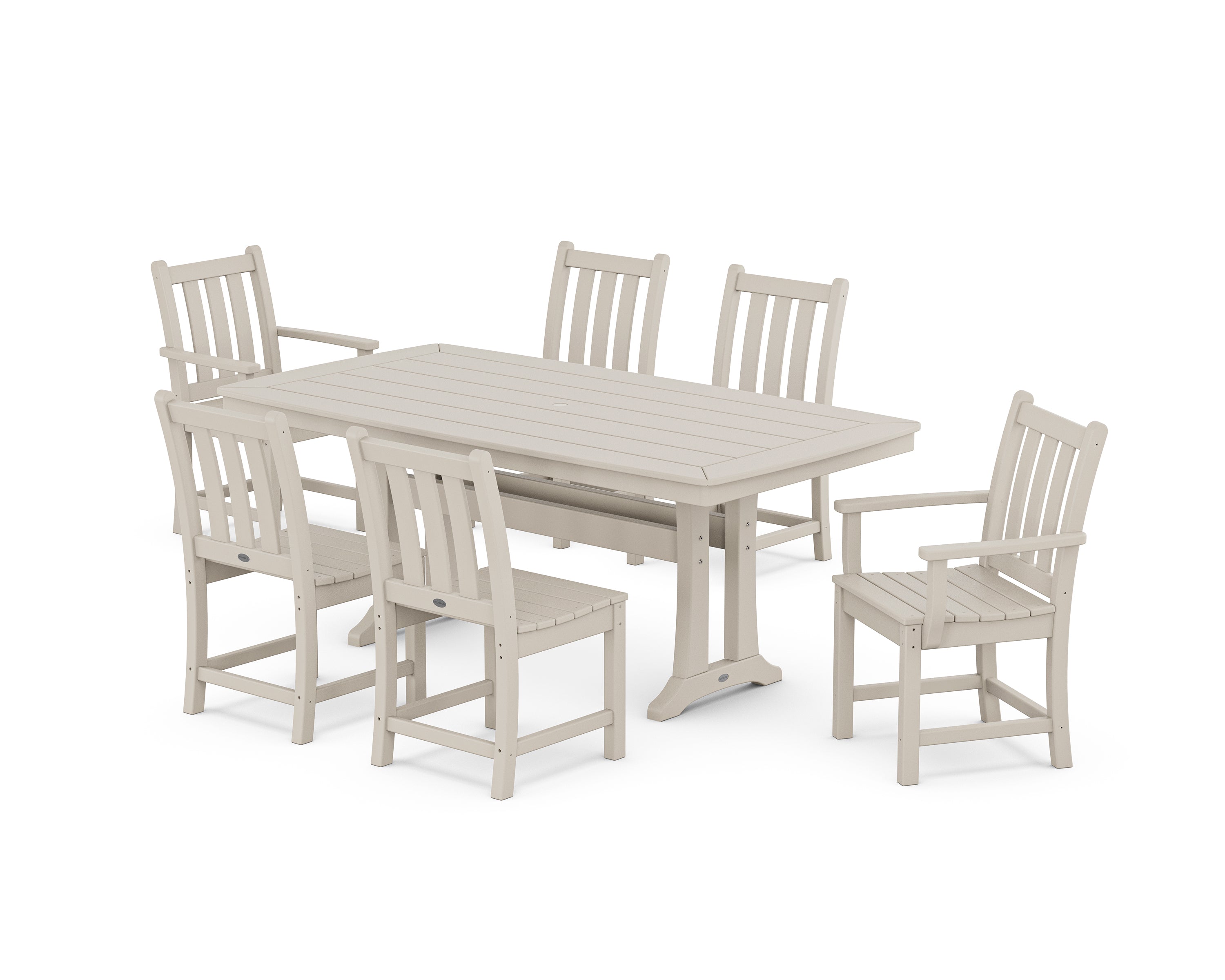 POLYWOOD Traditional Garden 7-Piece Dining Set with Trestle Legs in Sand