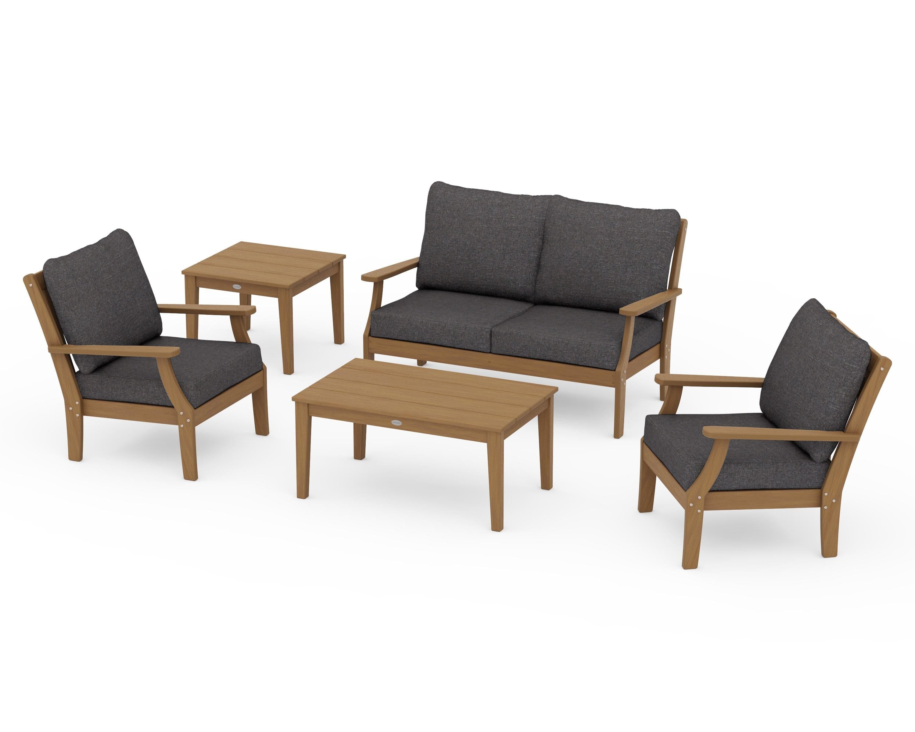 POLYWOOD Braxton 5-Piece Deep Seating Set in Natural / Ash Charcoal