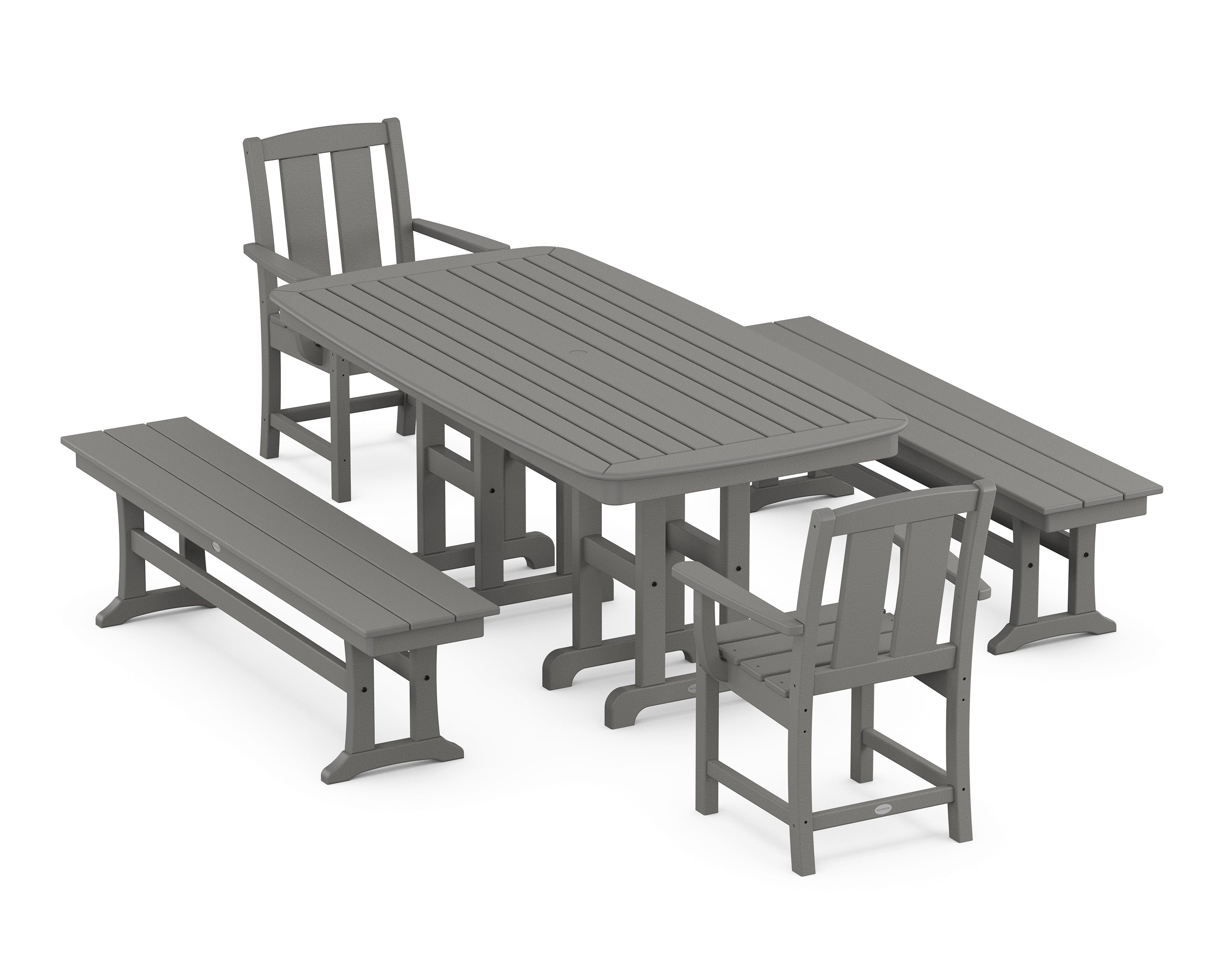 POLYWOOD Mission 5-Piece Dining Set with Benches in Slate Grey